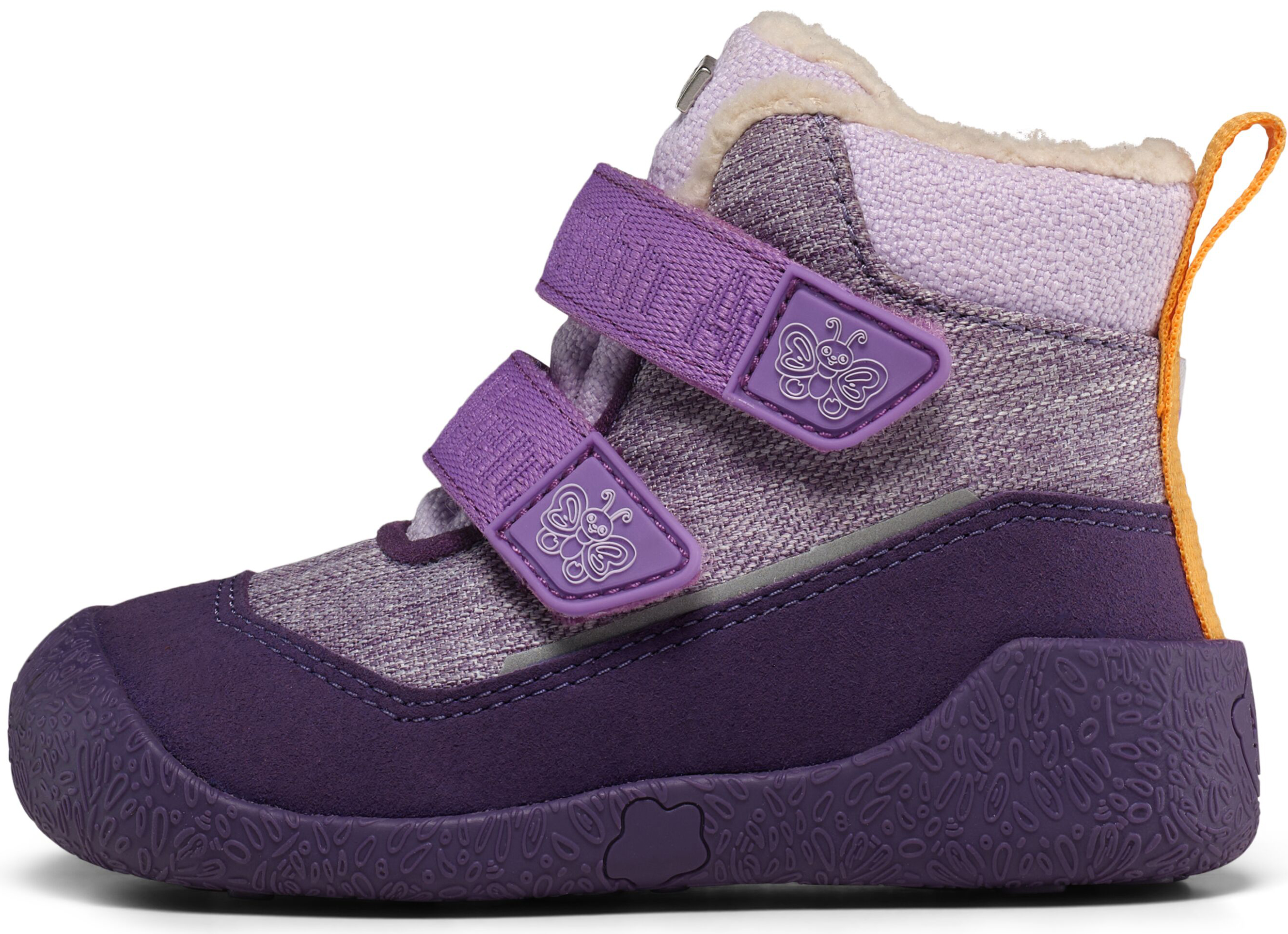 Veganer Midboot  SNUGGY mit Winterfutter von AFFENZAHN in Purple Motiv Butterfly