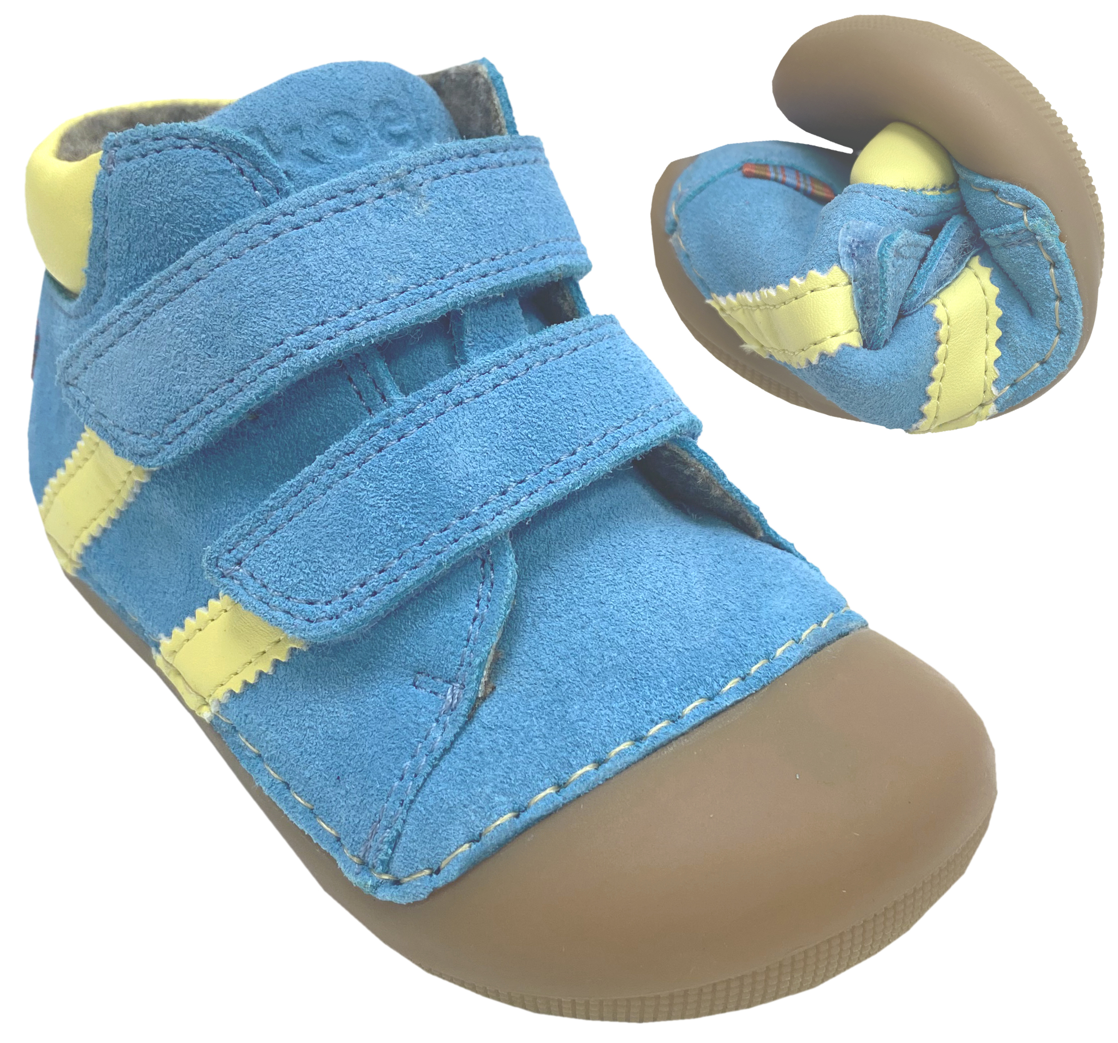 Knautschige Barfußschuhe aus Nubukleder + Merino Wollfutter AUSTIN von KOEL in Jeans / Cyan