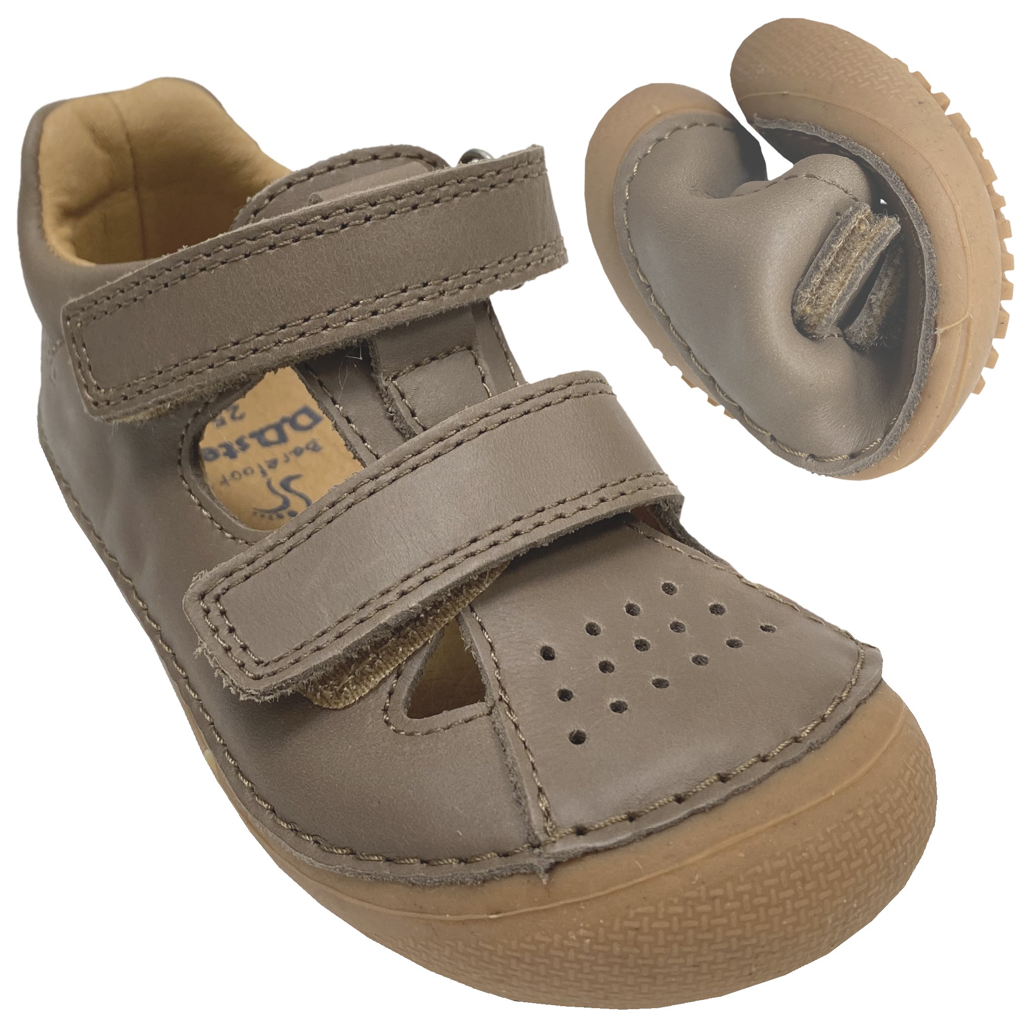 Knautschig weiche Halbsandalen aus Leder mit Minimalsohle in Choco Beige / Braun von D.D.Step Barefoot 61804