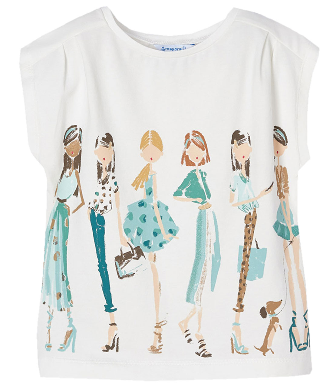 Schickes T-Shirt, gerader Schnitt in Offwhite mit Girlie Print in Jadegrün / Beige von MAYORAL 3032