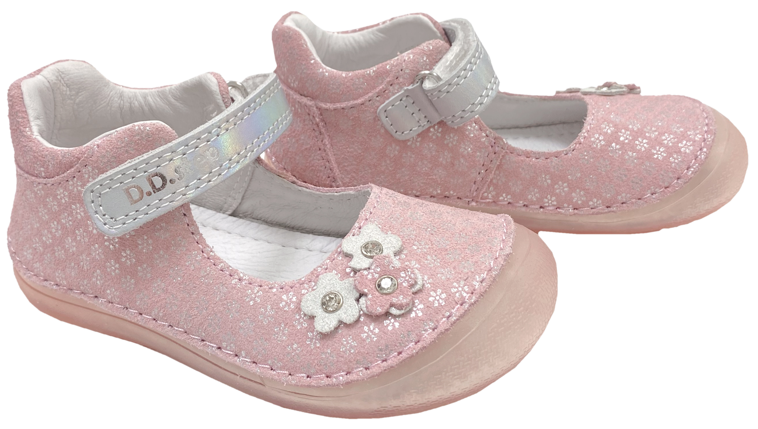 Leder Ballerina in Rosa Glitzer mit Klettriemen Minimalschuhe / Barfußschuhe von D.D.Step Barefoot
