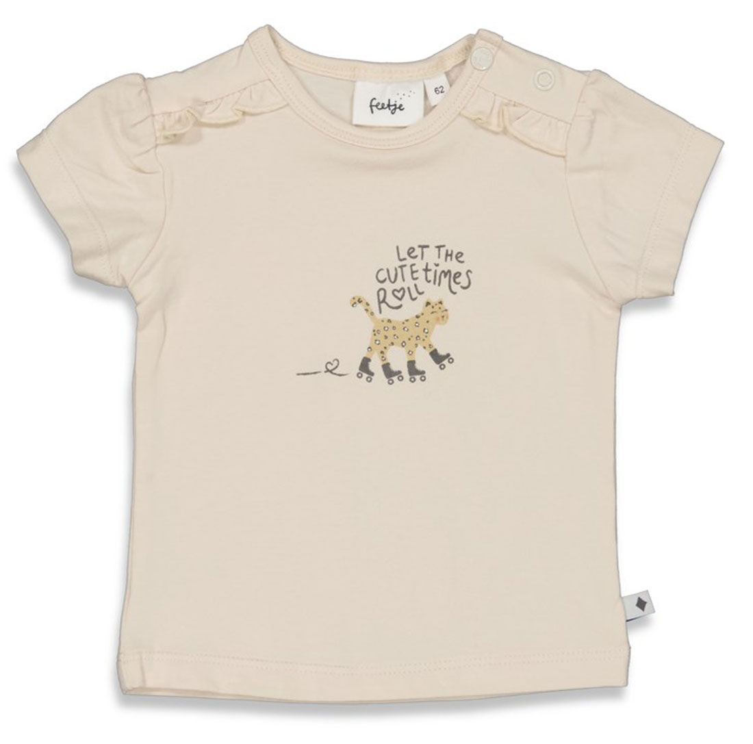 T-Shirt in Natur Beige mit Leopard auf Rollschuhen aus BIO BW von FEETJE "Wild and Free" 0708