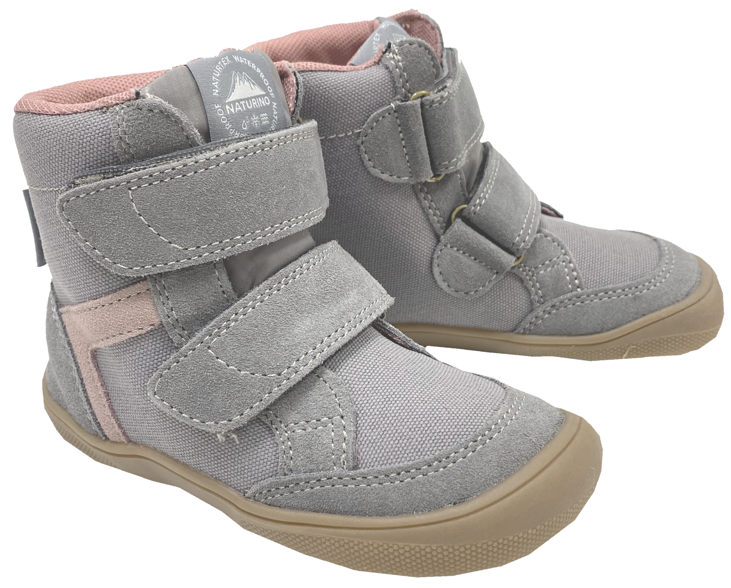 Winterstiefel aus Suedeleder, TEX Membran + Schurwollfutter NATURINO Barefoot KODDAS in Grau / Rosa