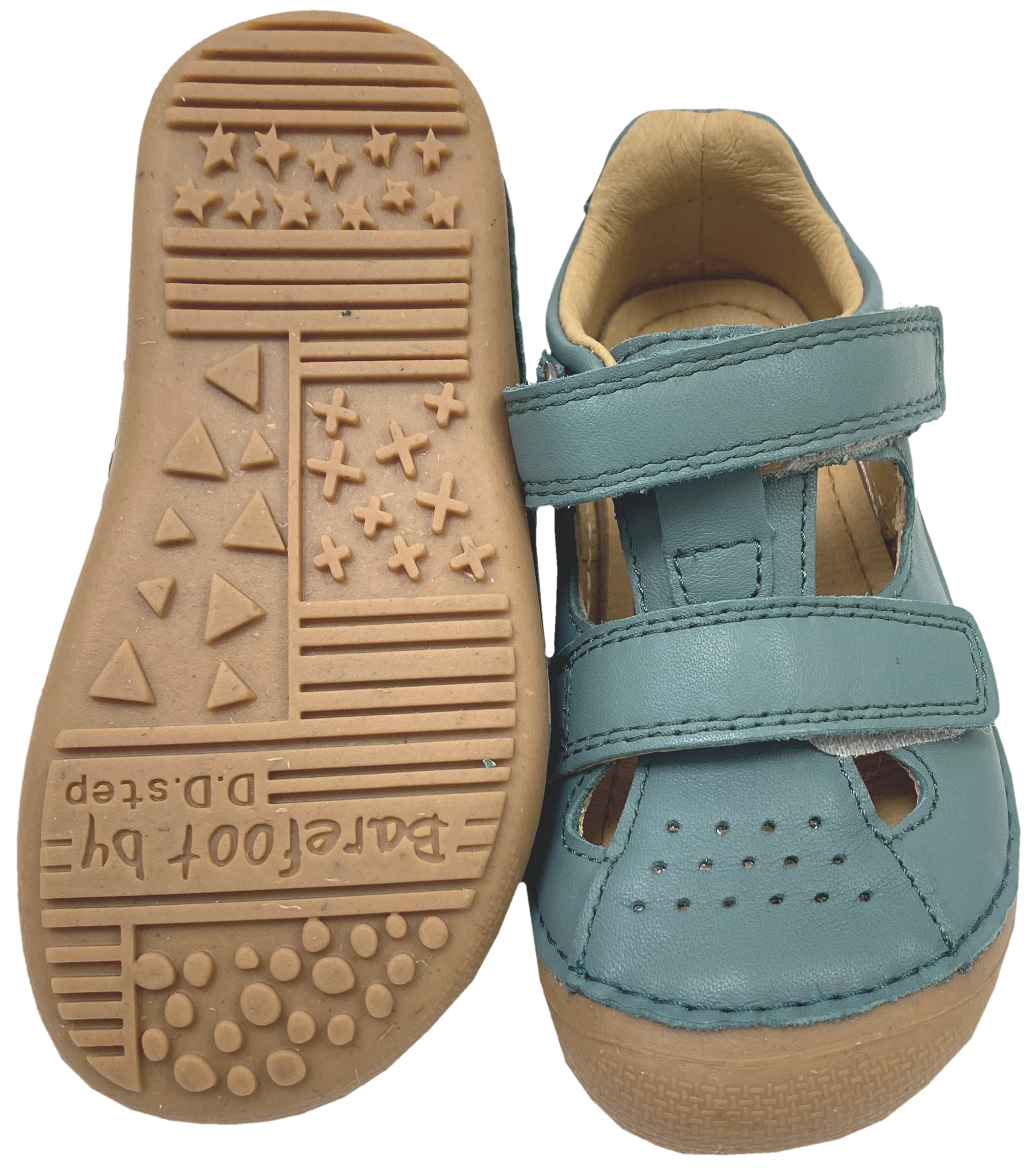 Knautschig weiche Halbsandalen aus Leder mit Minimalsohle in Emerald / Petrol von D.D.Step Barefoot 61804