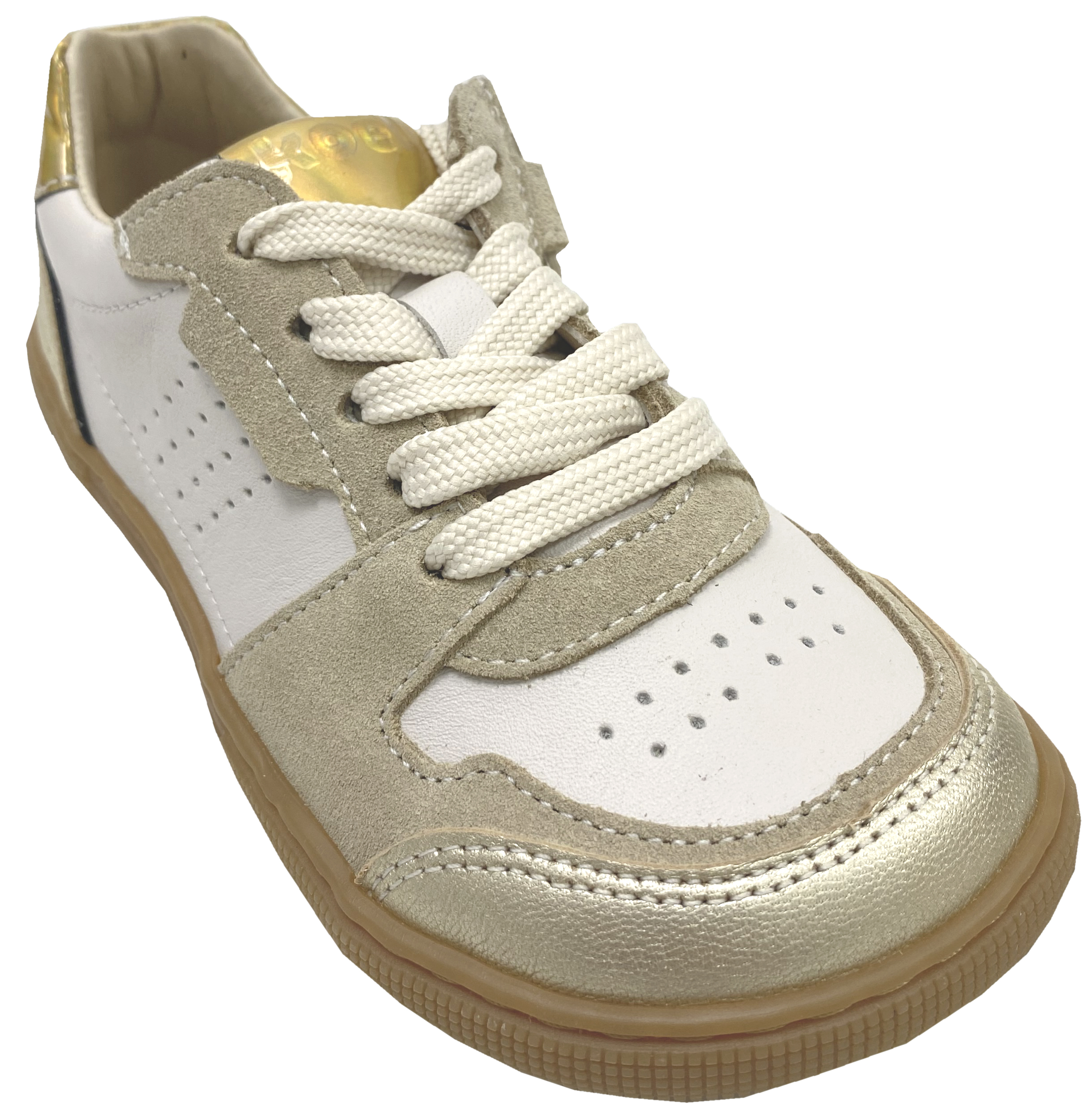 Low Top Leder Sneaker in Weiß / Gold / Beige, Zipper & Schnürung KOEL *DALI* 08M039.151