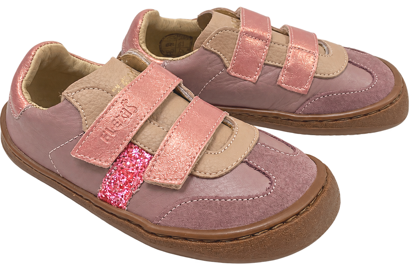 Leder Sneaker / Barfußschuhe von FLEXI NENS in Pink / Hell Violett Glitzer 9023-R