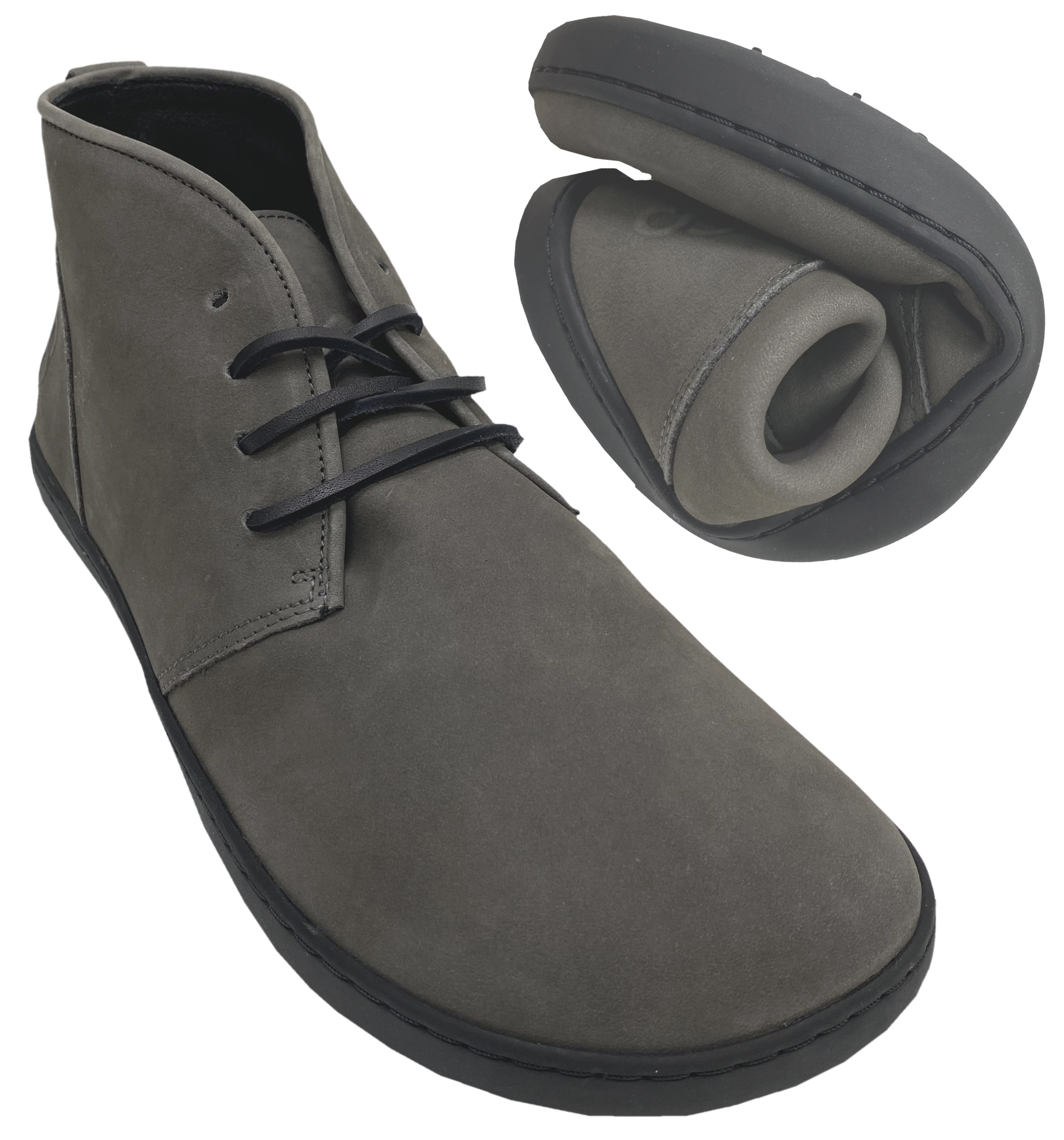 Schlichter Halbschuh Knöchelhoch aus Nubukleder in Dark Grey von SHAPEN Barefoot Modell BERRY