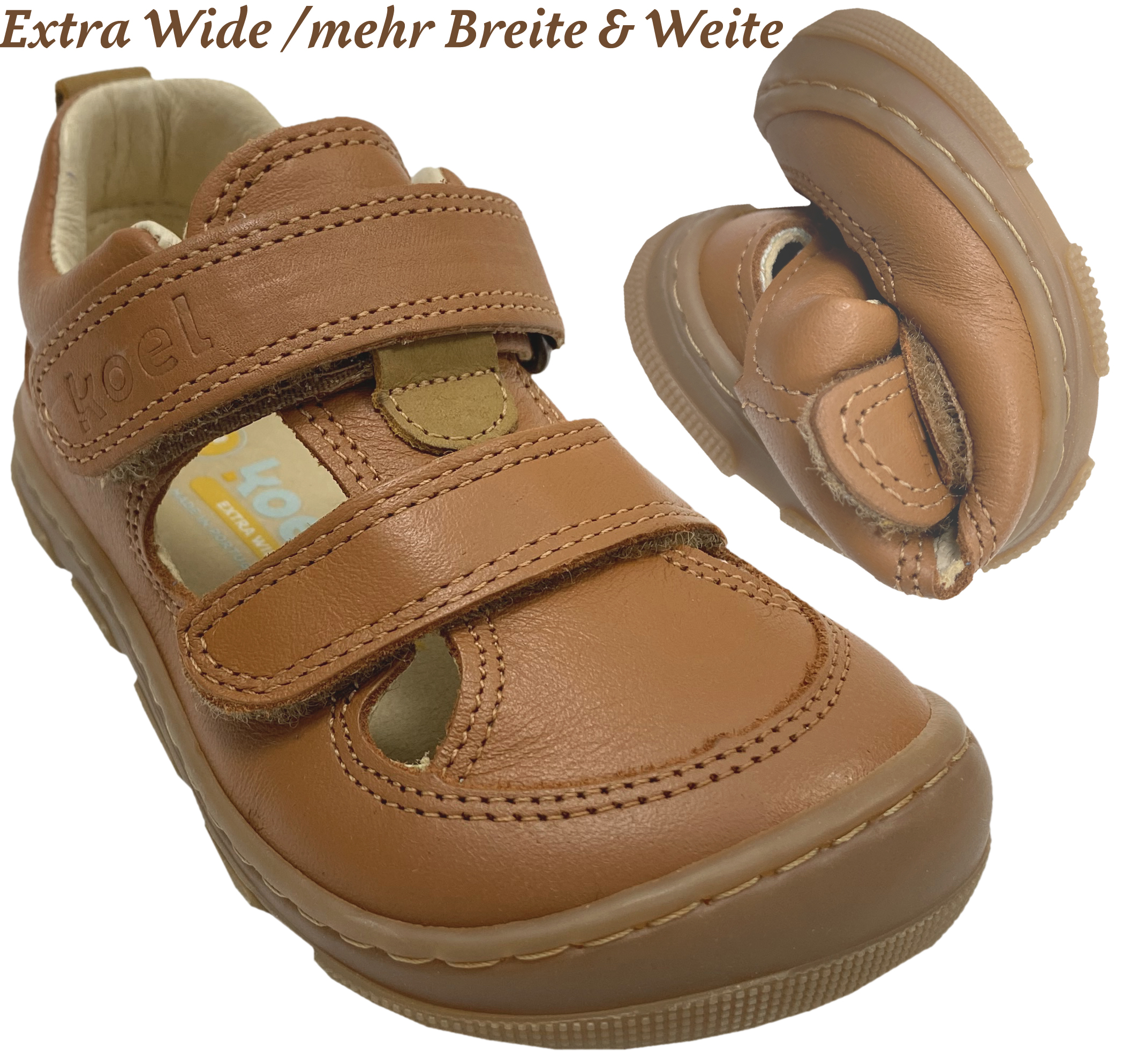 Halbsandale aus Leder / Barfußschuhe für kräftige Füße von KOEL * KATO * in Cognac 15W003.101