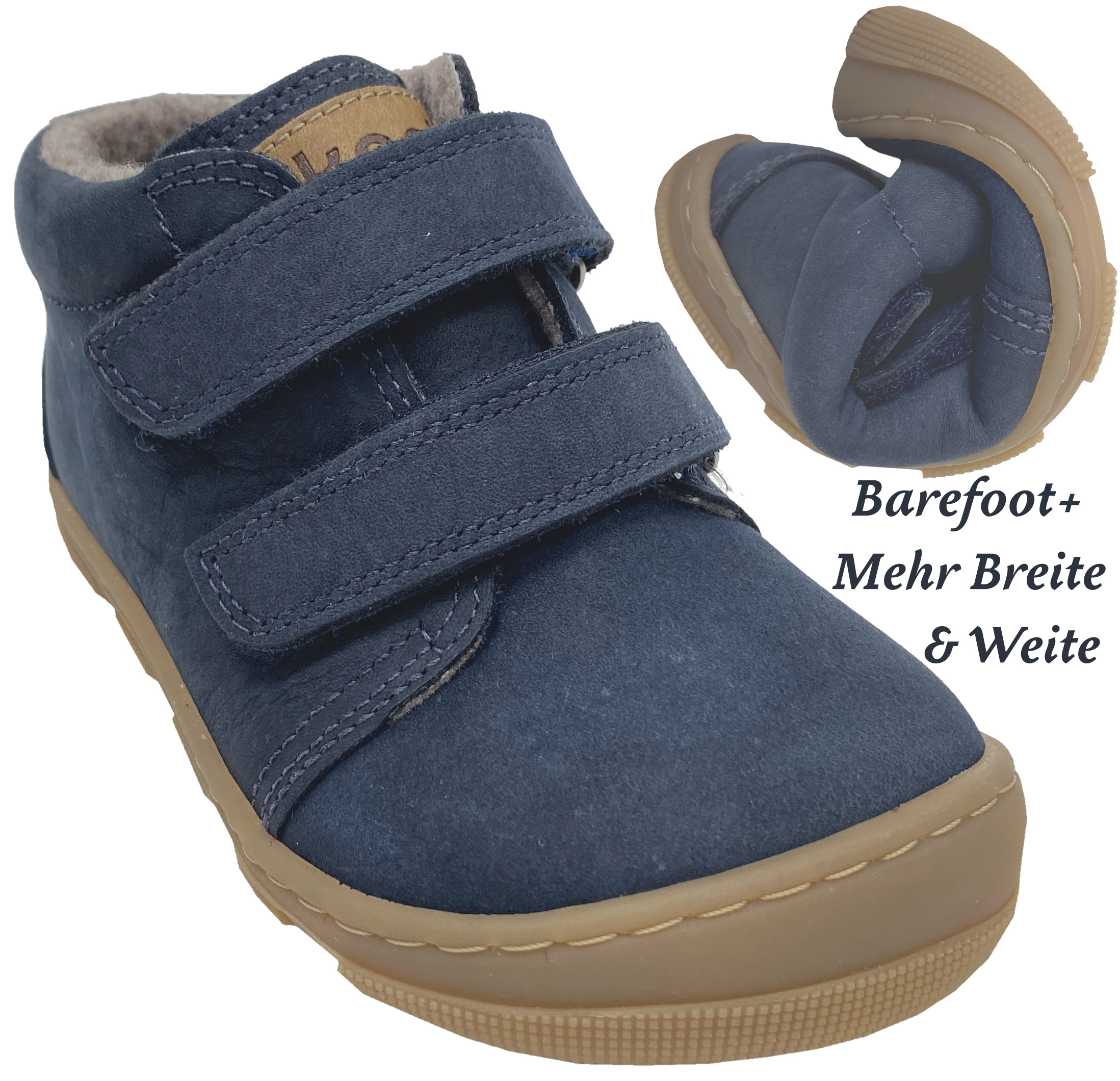 Barfußschuhe *KARI Wool Extra Wide* v. KOEL Hydro Leder+Wollfleece Futter Navy 15W002.233