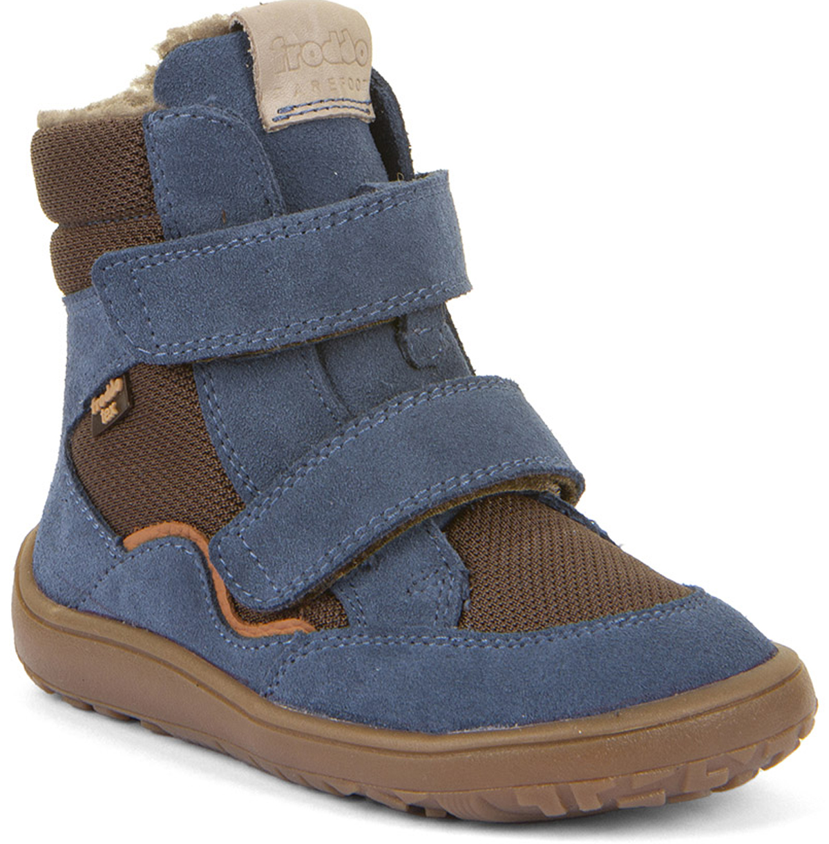 Schurwoll gefütterte Barfußstiefel Leder / Mesh & TEX in Denim / Braun FRODDO G3160247