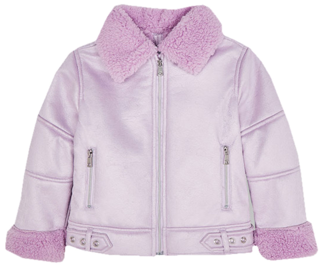 Stylische Kunstlederjacke in Lila mit Teddyplüsch Futter & Besätzen für Girls von MAYORAL  4439