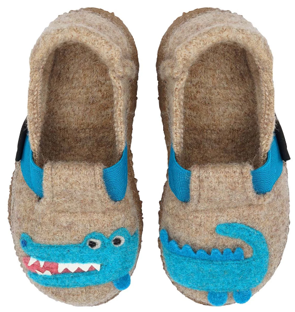 Hausschuhe zum schlüpfen aus Wolle & Naturgummi Sohle Funny Croco in Beige /Grau von NANGA