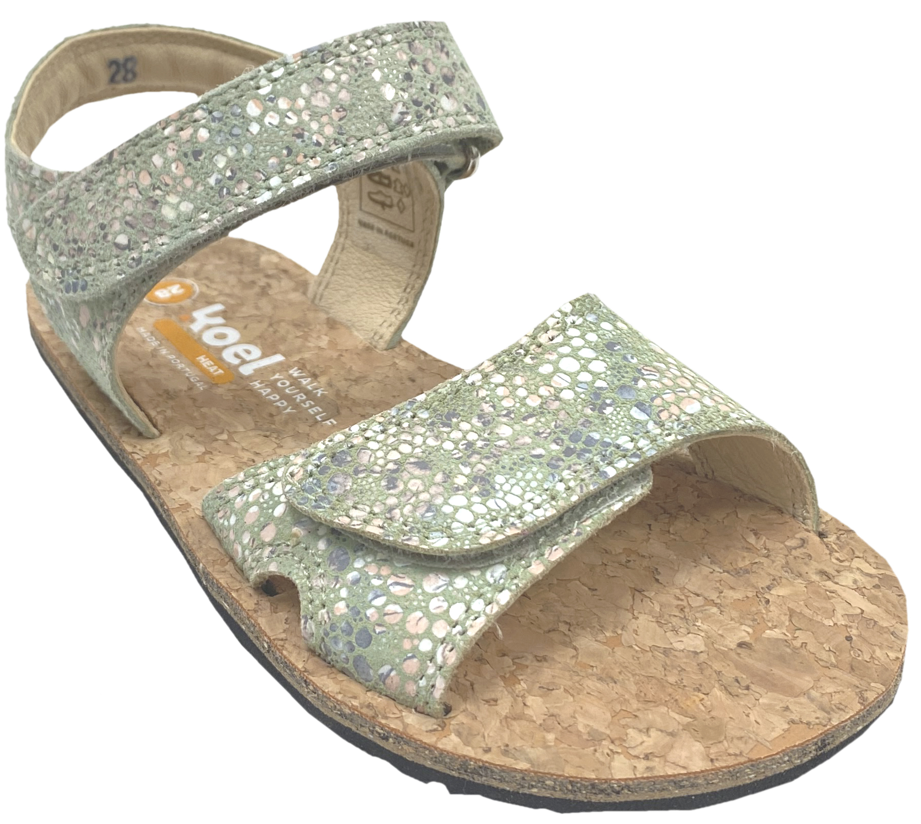 Sandale mit Minimalsohle, Korkbezug und Lederriemchen in Mint Fantasy von KOEL Barefoot *Ashley*