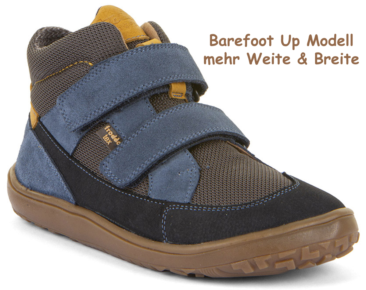 Halbhohe Barefoot UP Schuhe Textil Futter aus Leder +TEX in *Denim / Braun * FRODDO G3110268