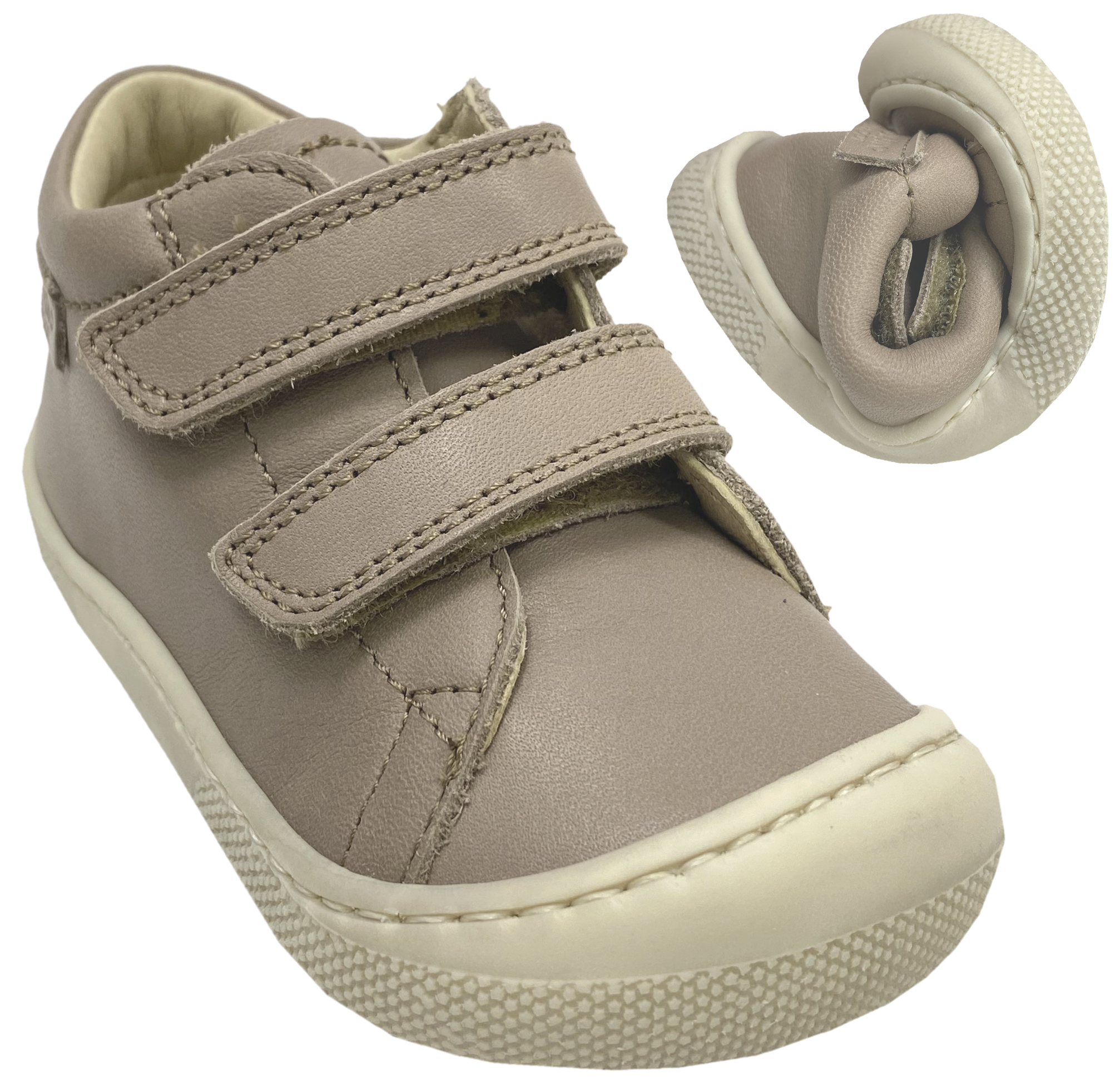 Barfußschuhe aus Napppaleder + Klett * AMUR* in Taupe / Beige von NATURINO Barefoot