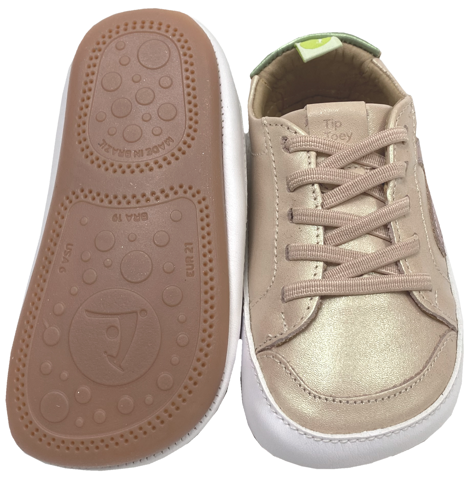 Knautschiger Lederschuh mit Minimalsohle aus Gummi Barfußsneaker *GROUND* Rosa Perlmutt von TIP TOEY JOEY