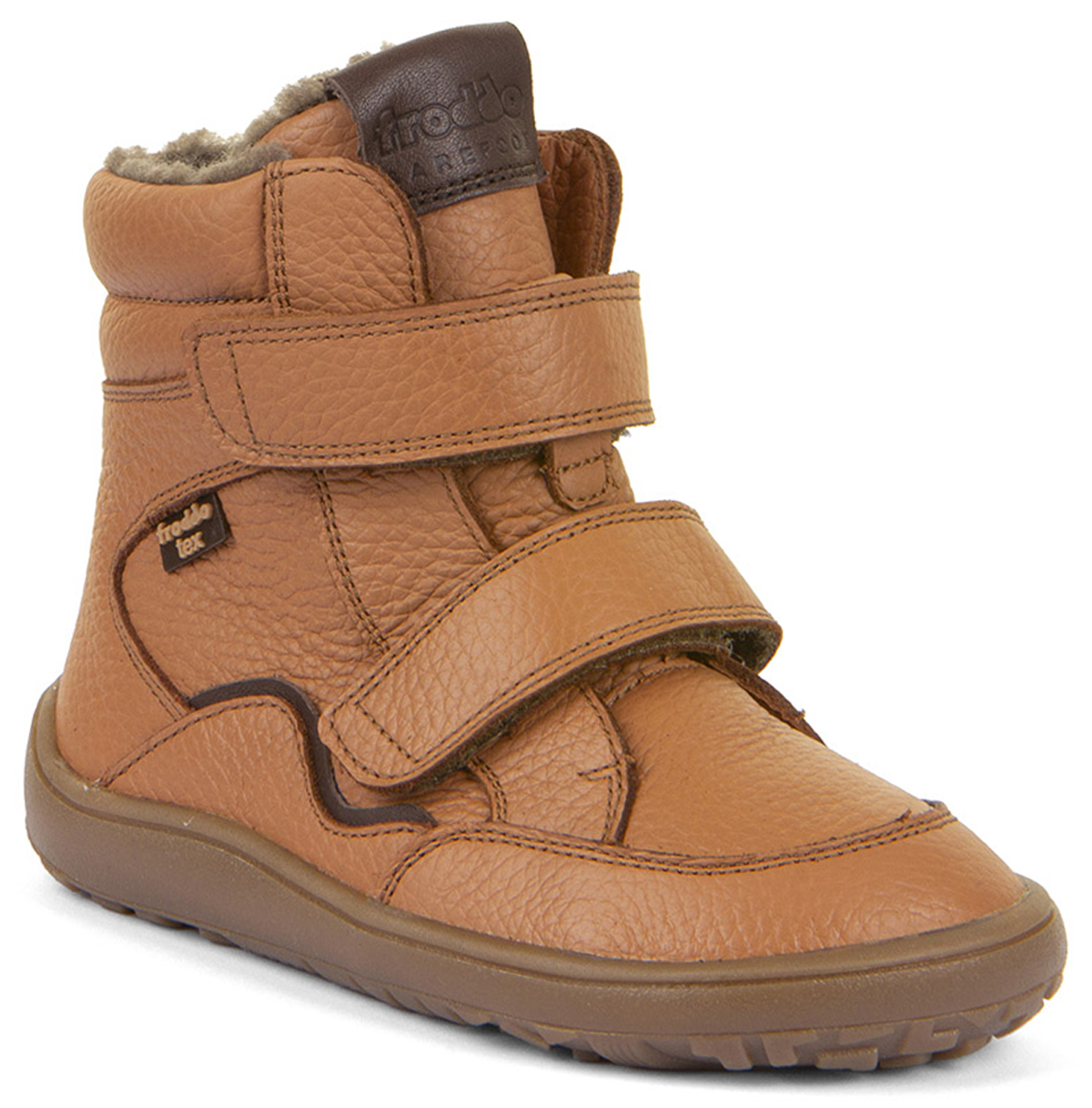 Schurwoll gefütterte Leder Barfußstiefel mit TEX Membran in Cognac Uni v. FRODDO G3160246