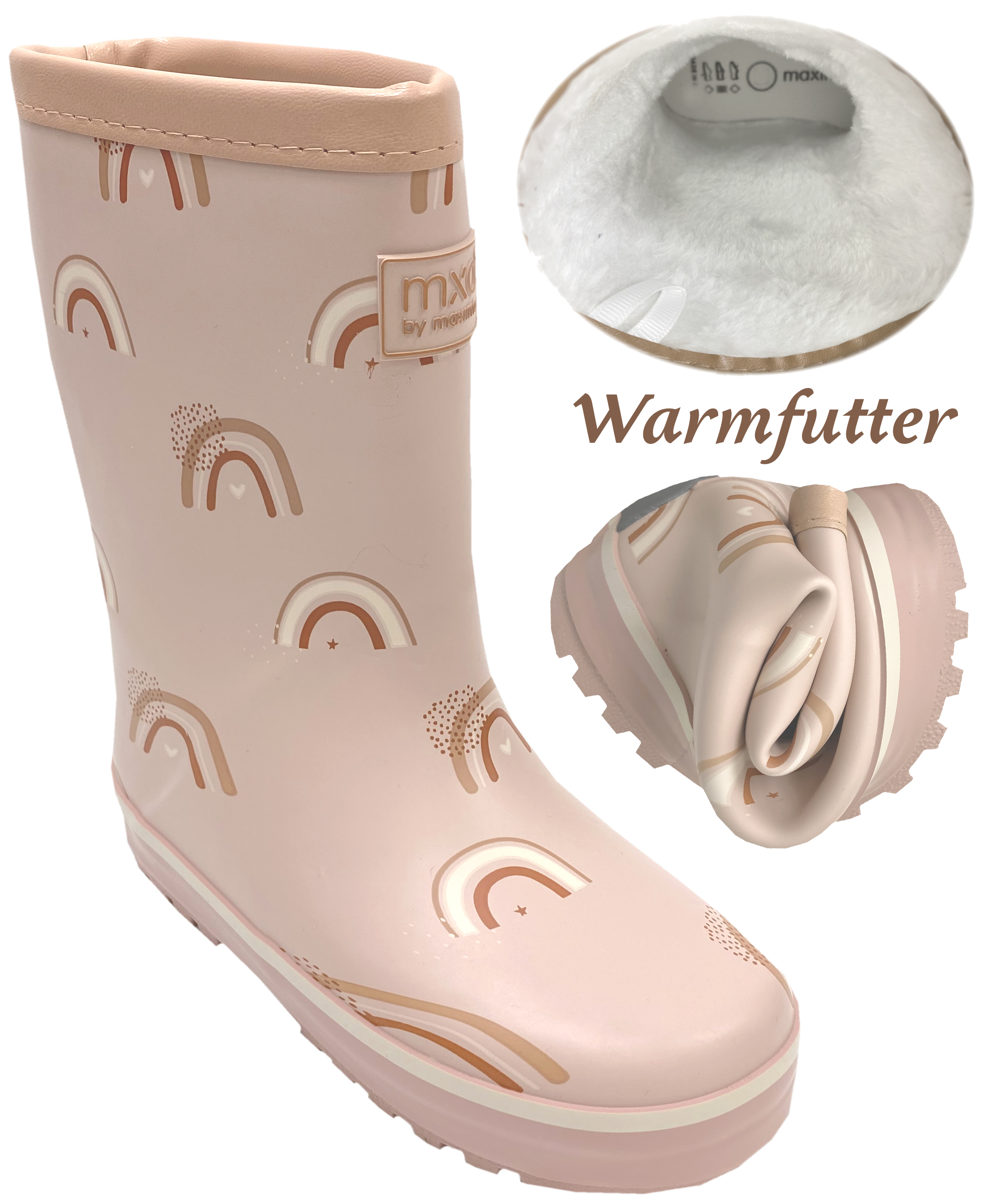 Gummistiefel Mittelschaft o.Stulpe + Warmfutter in  Pastell Rosa Regenbogen von MAXIMO 135365