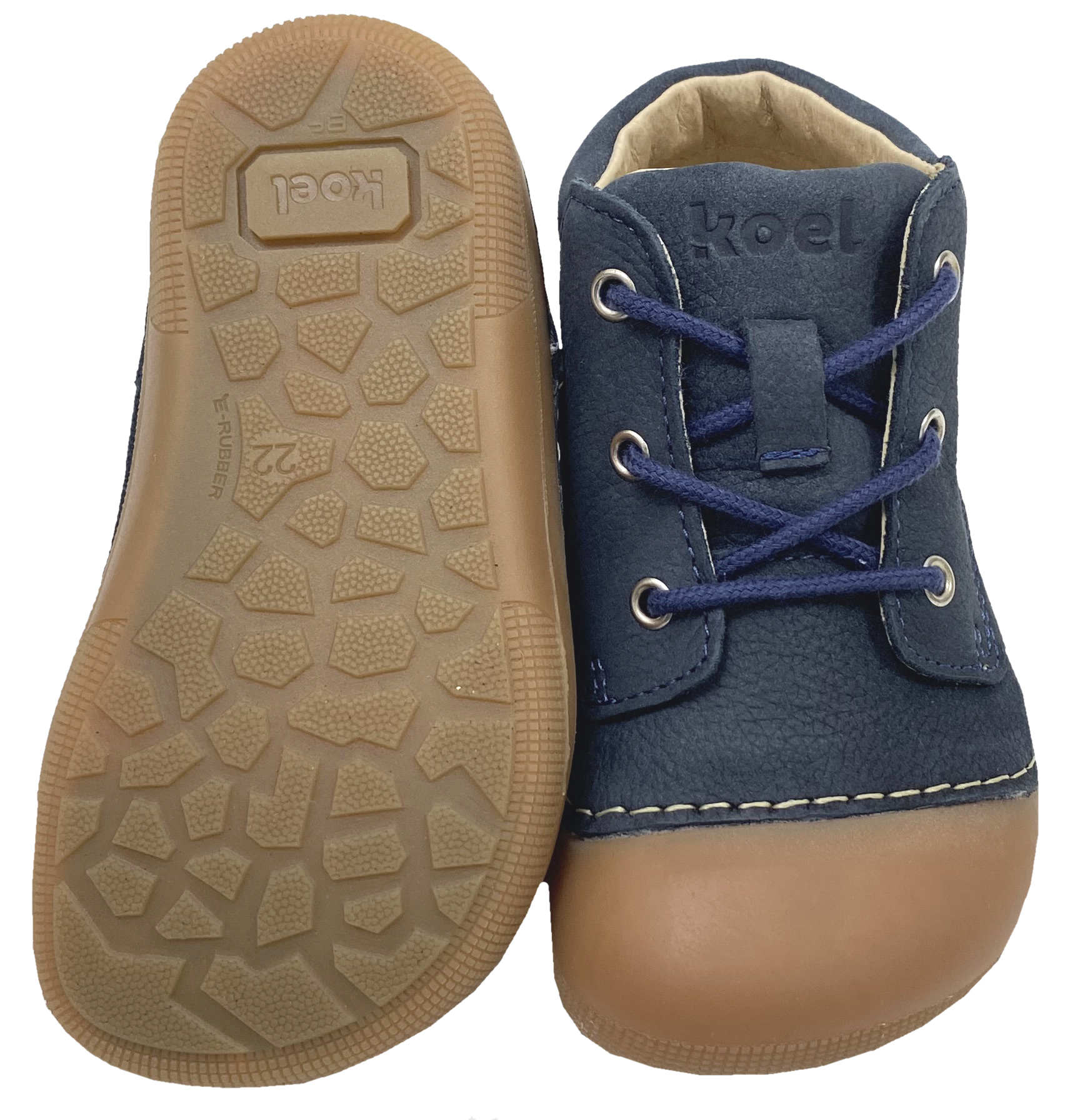 Knautschige Laufanfänger Barfußschuhe Hydro Leder in Navy, Schnürer von KOEL Averiy 09M001.121