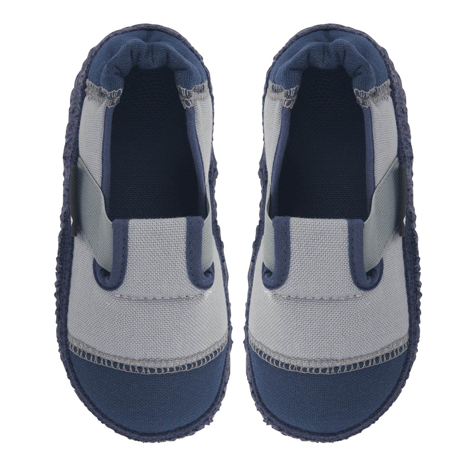 Super weiche Hausschuhe aus Baumwolle + Naturgummi Sohle in Grau / Marine von NANGA  Klette