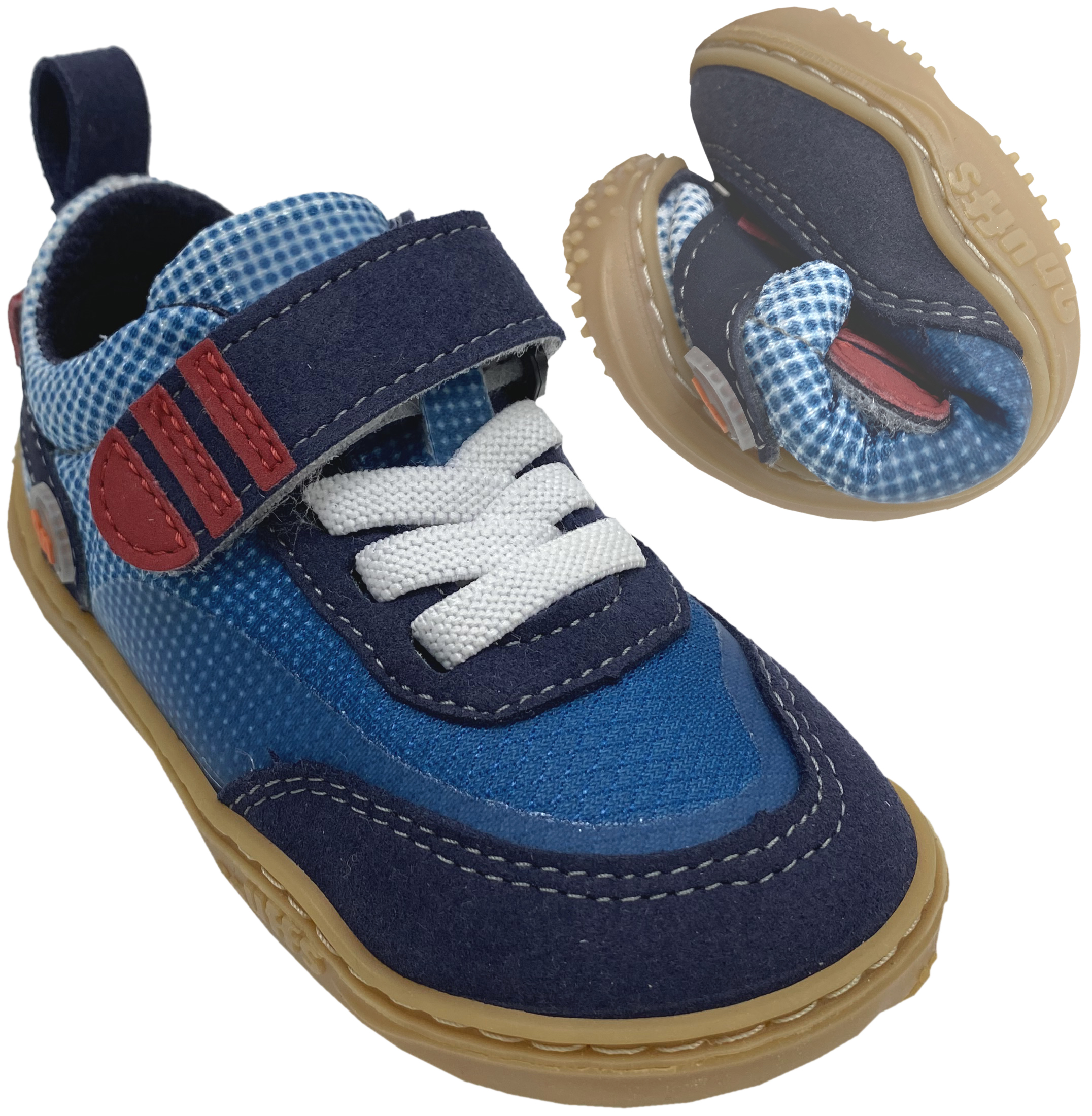 Vegane Barfuß Sneaker mit Klett & Zierschnürung von QNUFFS by Ricosta  *Fichte* in Blau
