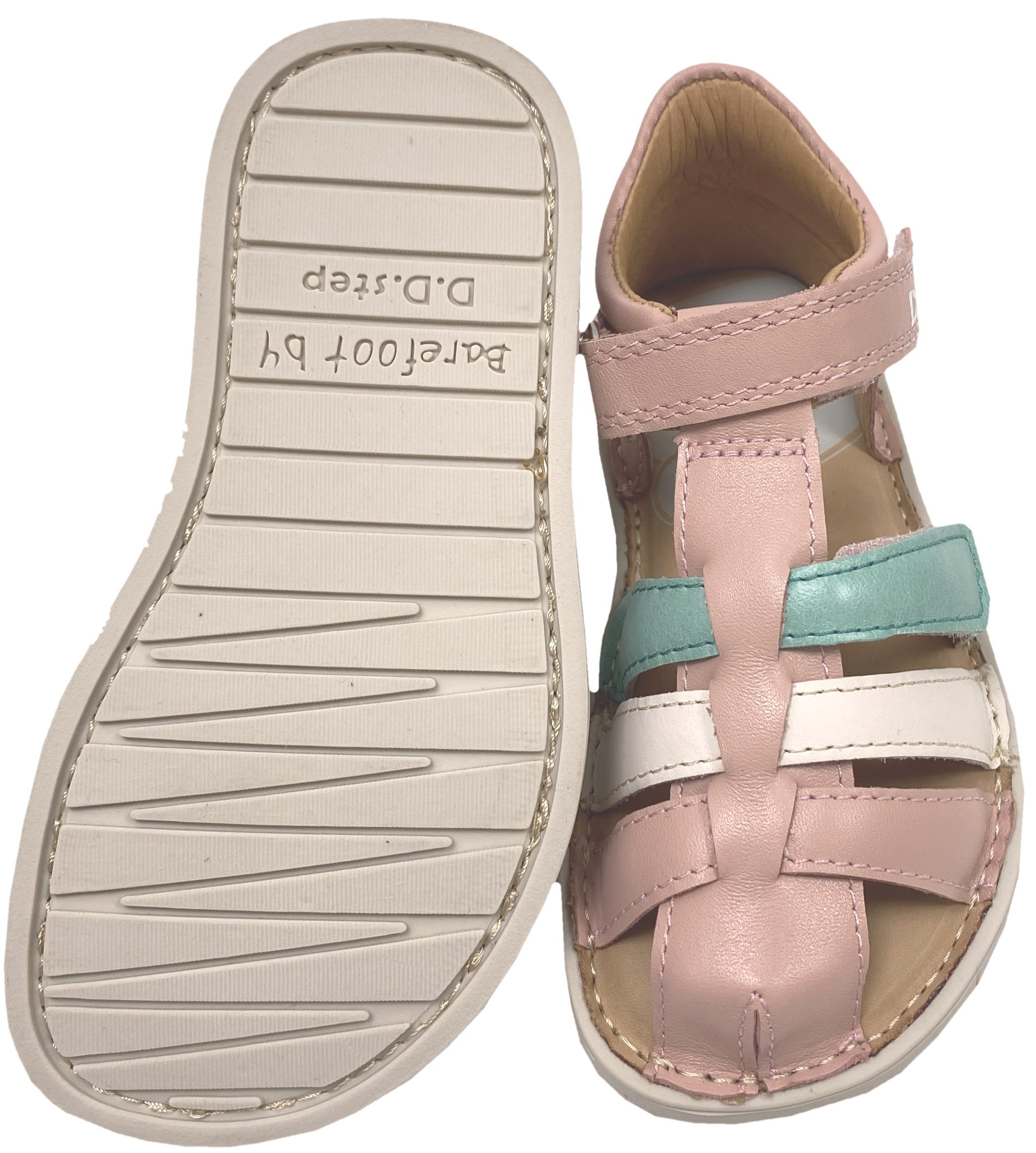 Leder Riemchen Sandalen Barfußschuhe, Zehen & Fersenschutz von D.D.Step Barefoot in Pink Bunt