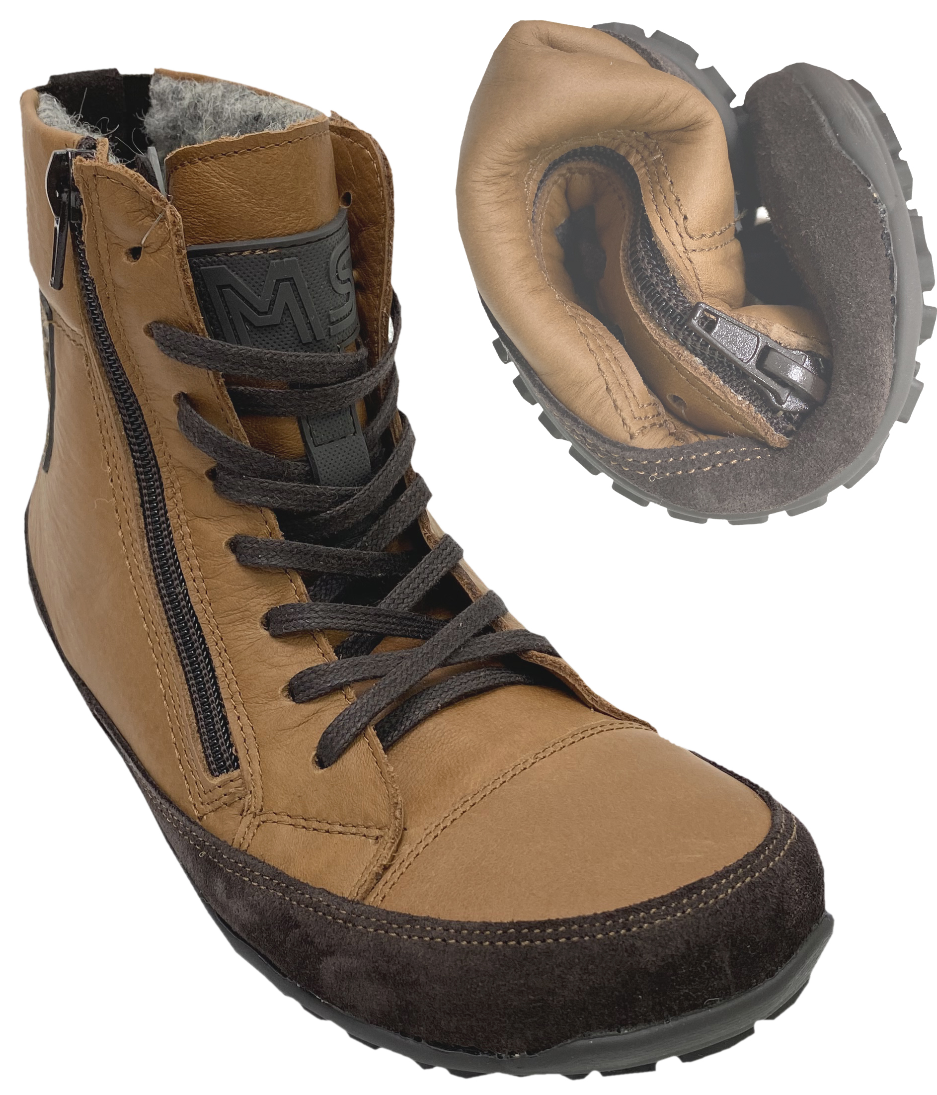 Barfußschuhe für den Winter, Premiumleder & Wollfutter ALASKAN Buffalo Carmel MAGICAL Shoes