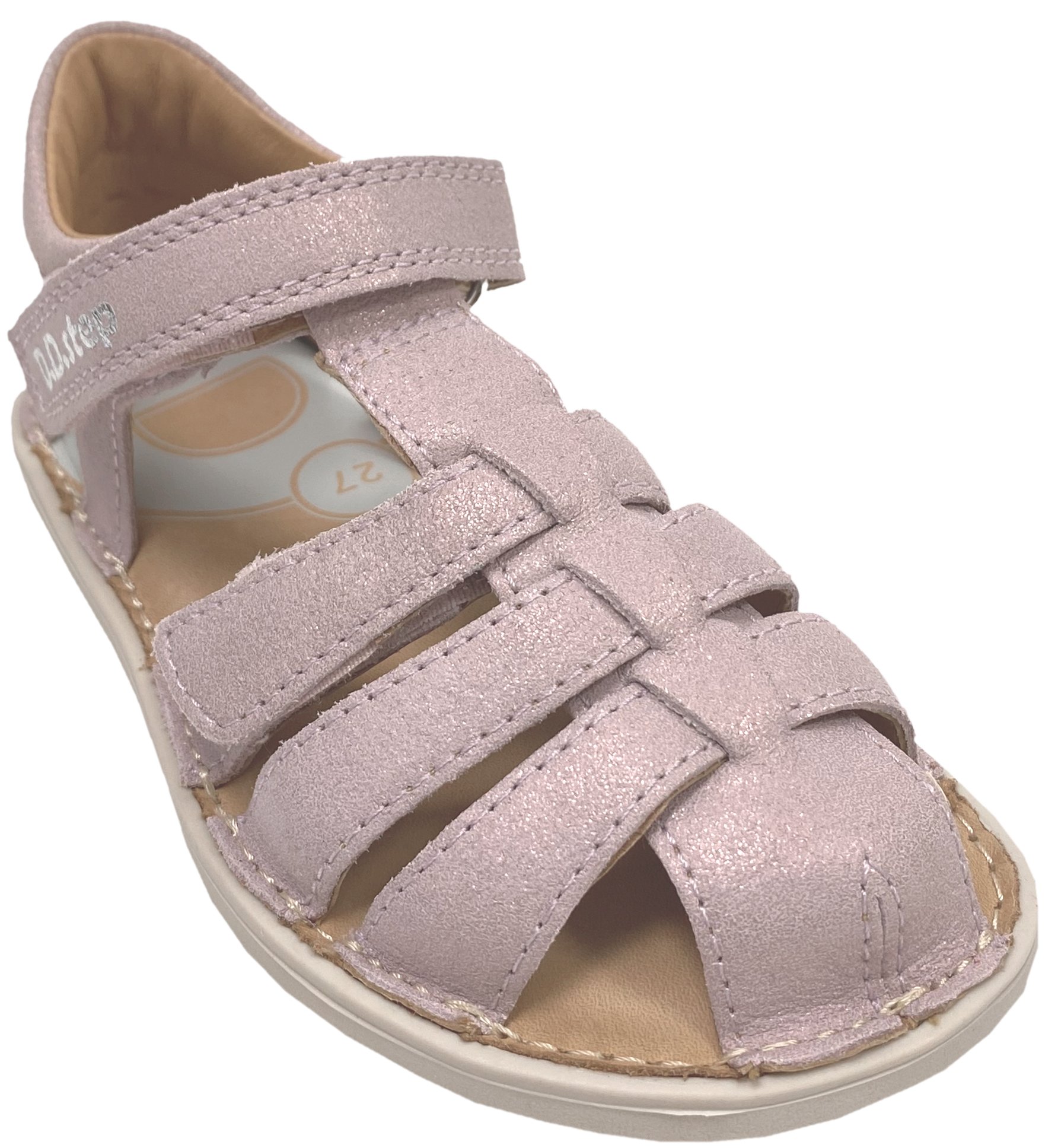Leder Riemchen Sandalen Barfußschuhe, Zehen & Fersenschutz von D.D.Step Barefoot in Rosa Glitzer