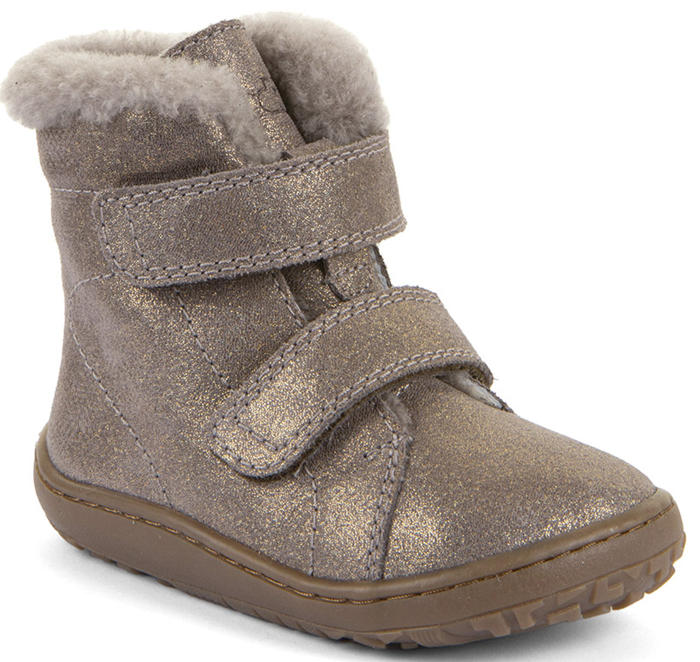 Barfußschuhe / Winterstiefel Nappaleder Bronze / Beige Glitzer mit Lammfellfutter von FRODDO Barefoot G3160248