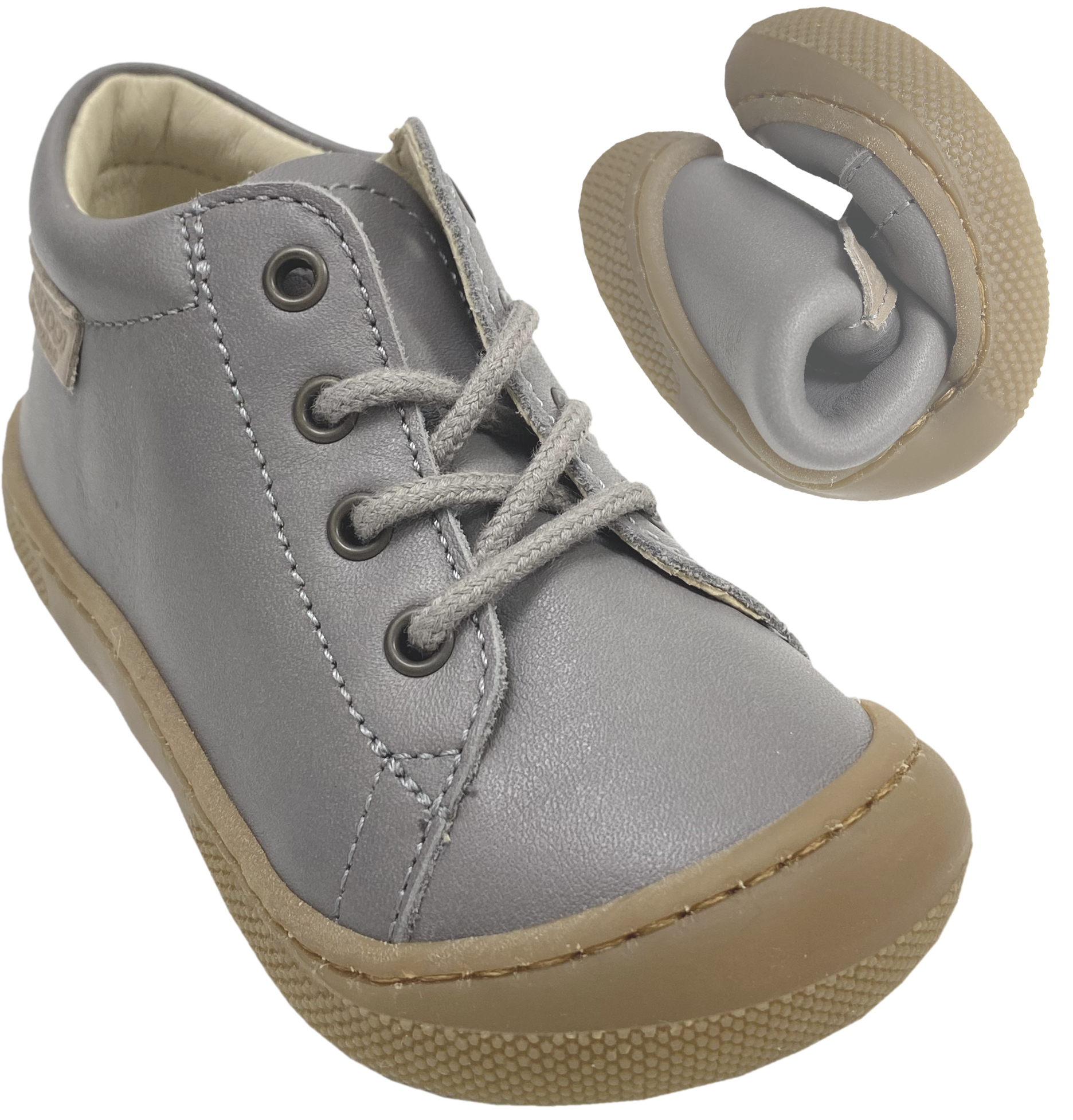 Halbschuhe / Barfußschuhe aus Nappaleder Schnürer * AMUR * in Dark Grey von NATURINO