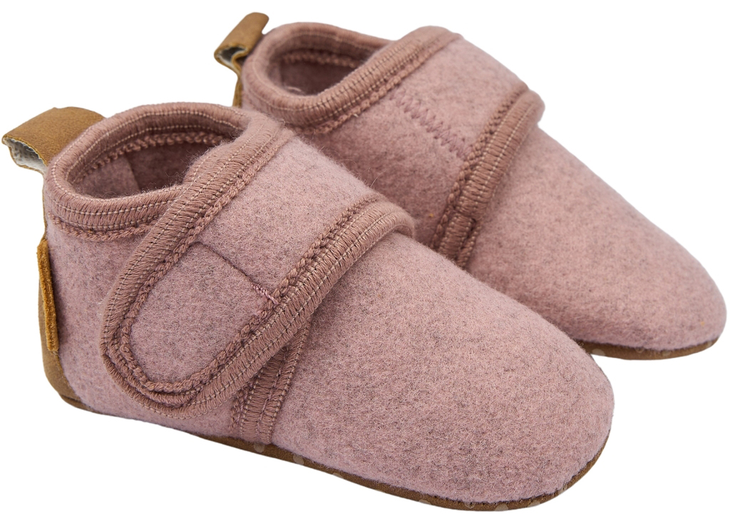 Softe Lauflernschuhe / Hausschuhe aus Filz + Kunstledersohle mit Klett von MIKK LINE in Adobe Rose