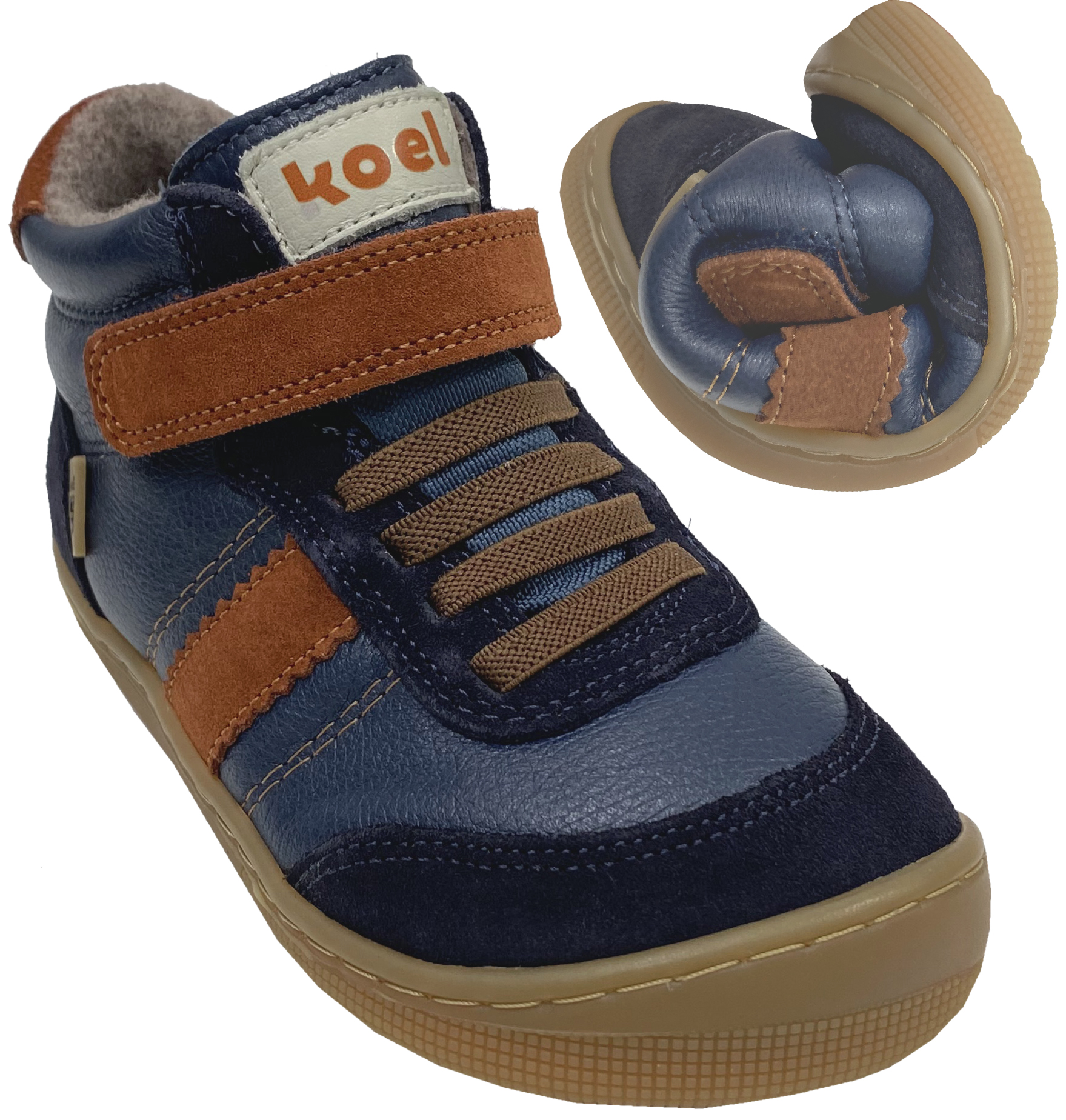 Knöchelhohe Minimalschuhe Leder, Wollfleece Futter + TEX > KOEL Barefoot * DANIEL 3.0* Navy 07T055.303