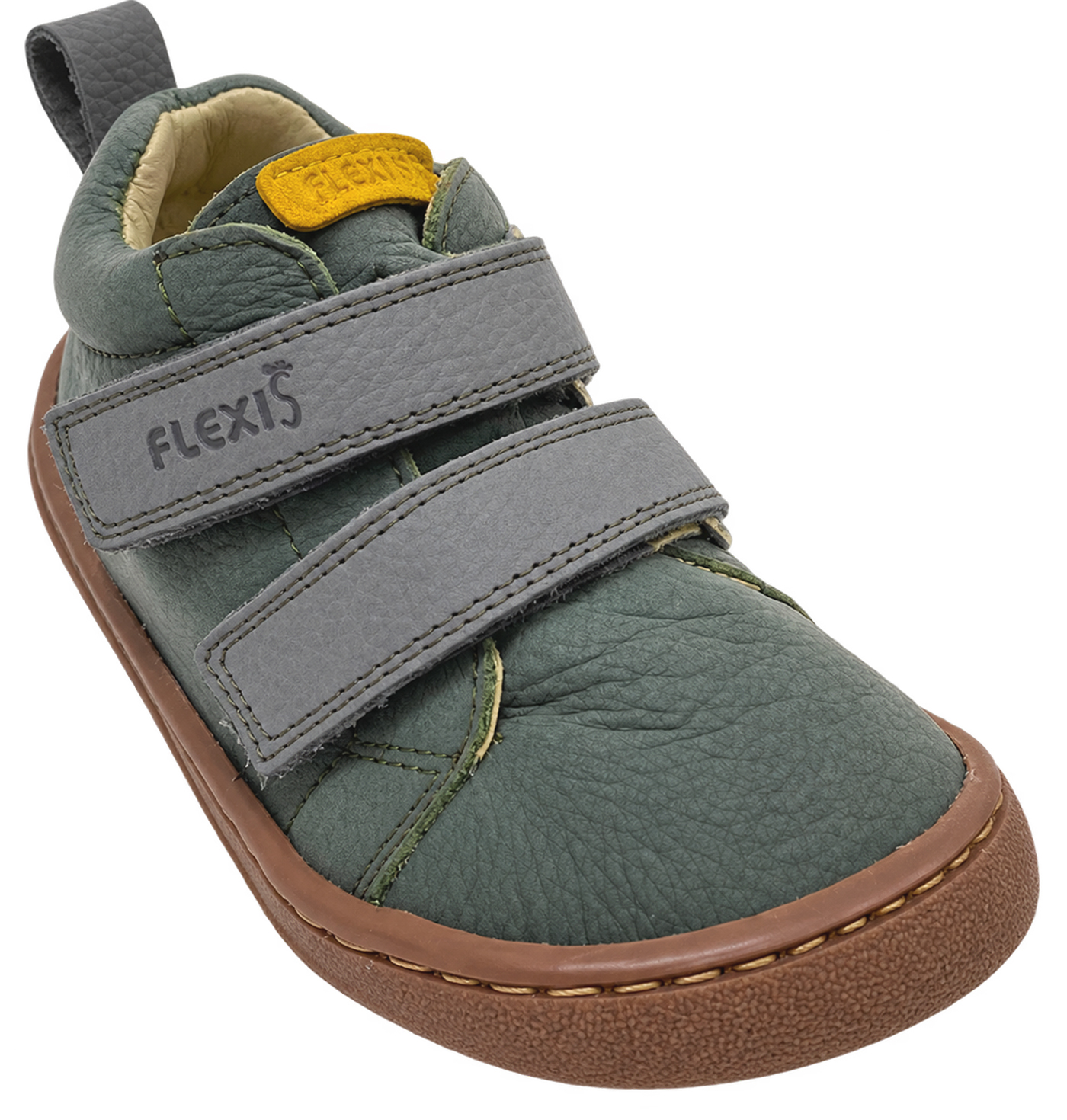 Barfußschuhe aus weichem Leder Knöchelhoch von FLEXI NENS in Steingrau / Khaki 9010-R