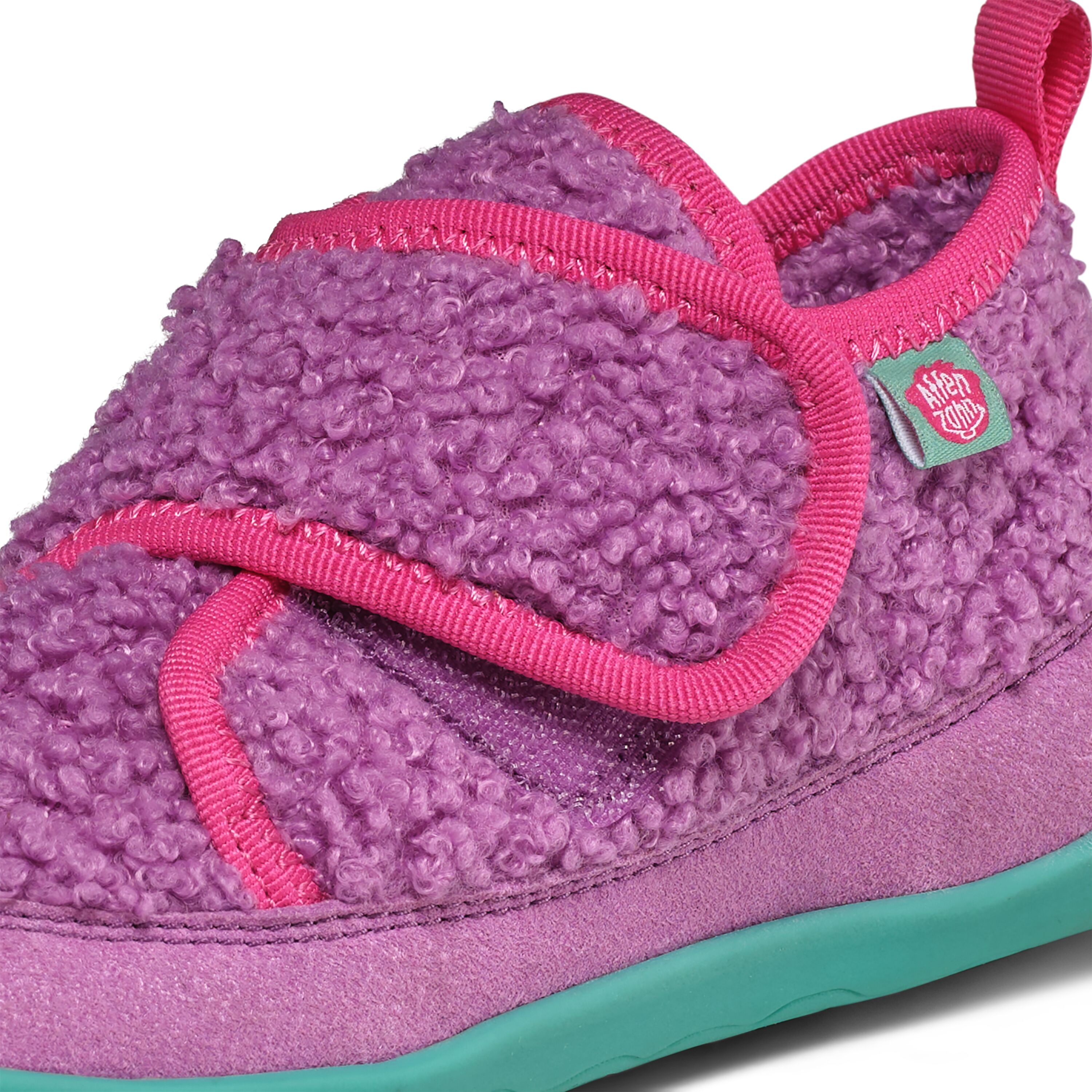 Veganer Hausschuh / Minimalschuhe aus recyceltem Fleece von AFFENZAHN * Eule in Lila / Pink *