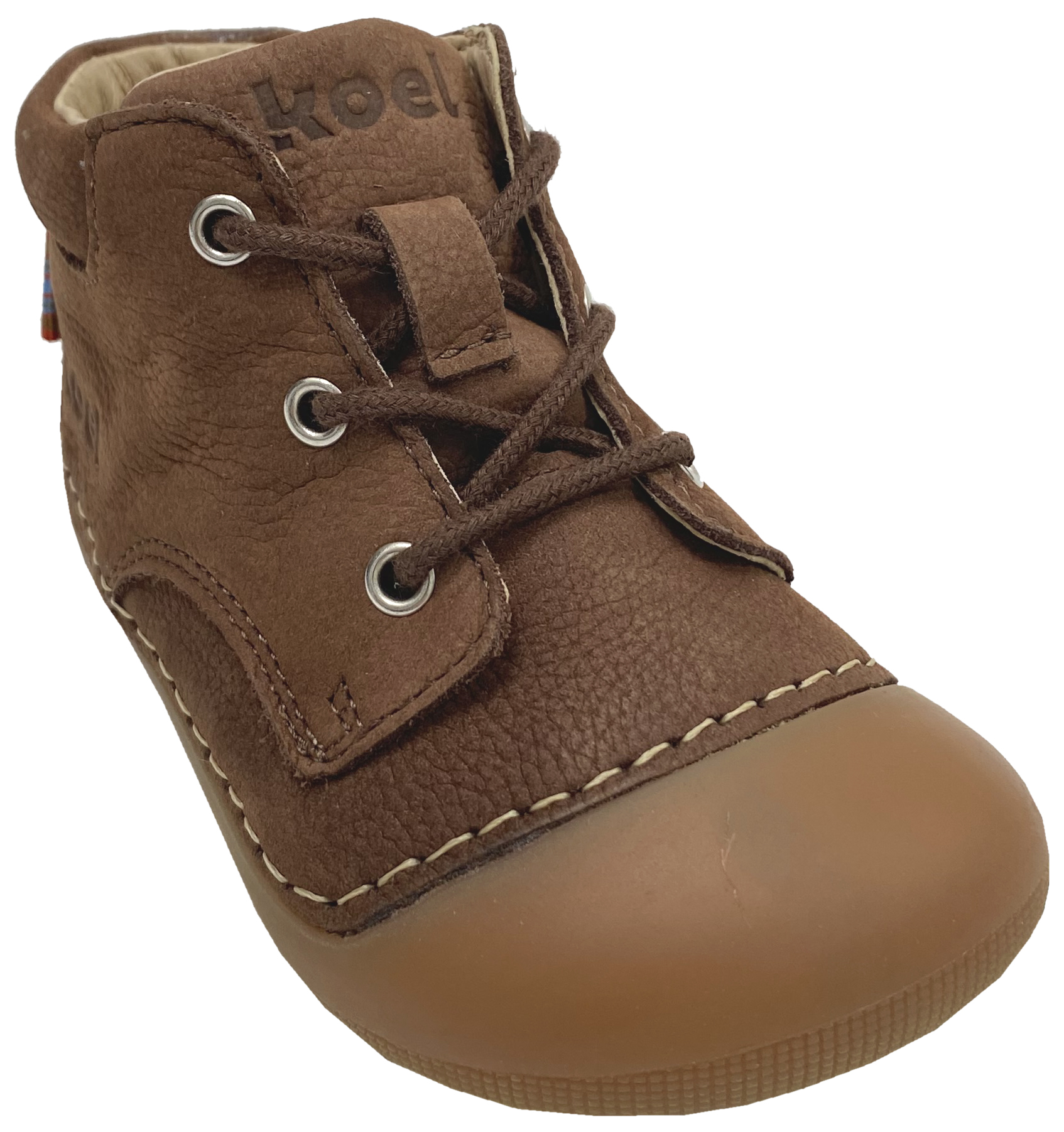 Knautschige Laufanfänger Barfußschuhe Hydro Leder in Schokobraun, Schnürer von KOEL Averiy 09M001.121