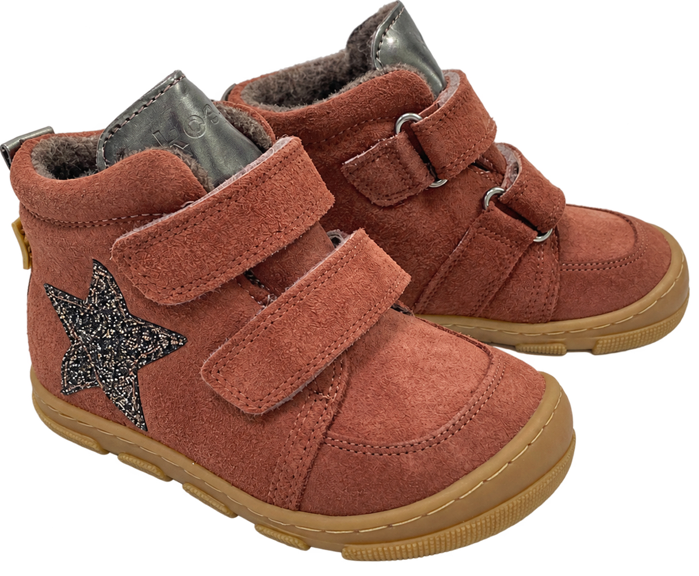 Schurwoll gefütterter Leder Stiefel halbhoch in Old Pink Glitzer Stern von KOEL Barefoot * KIVO Wool* 15T010.302