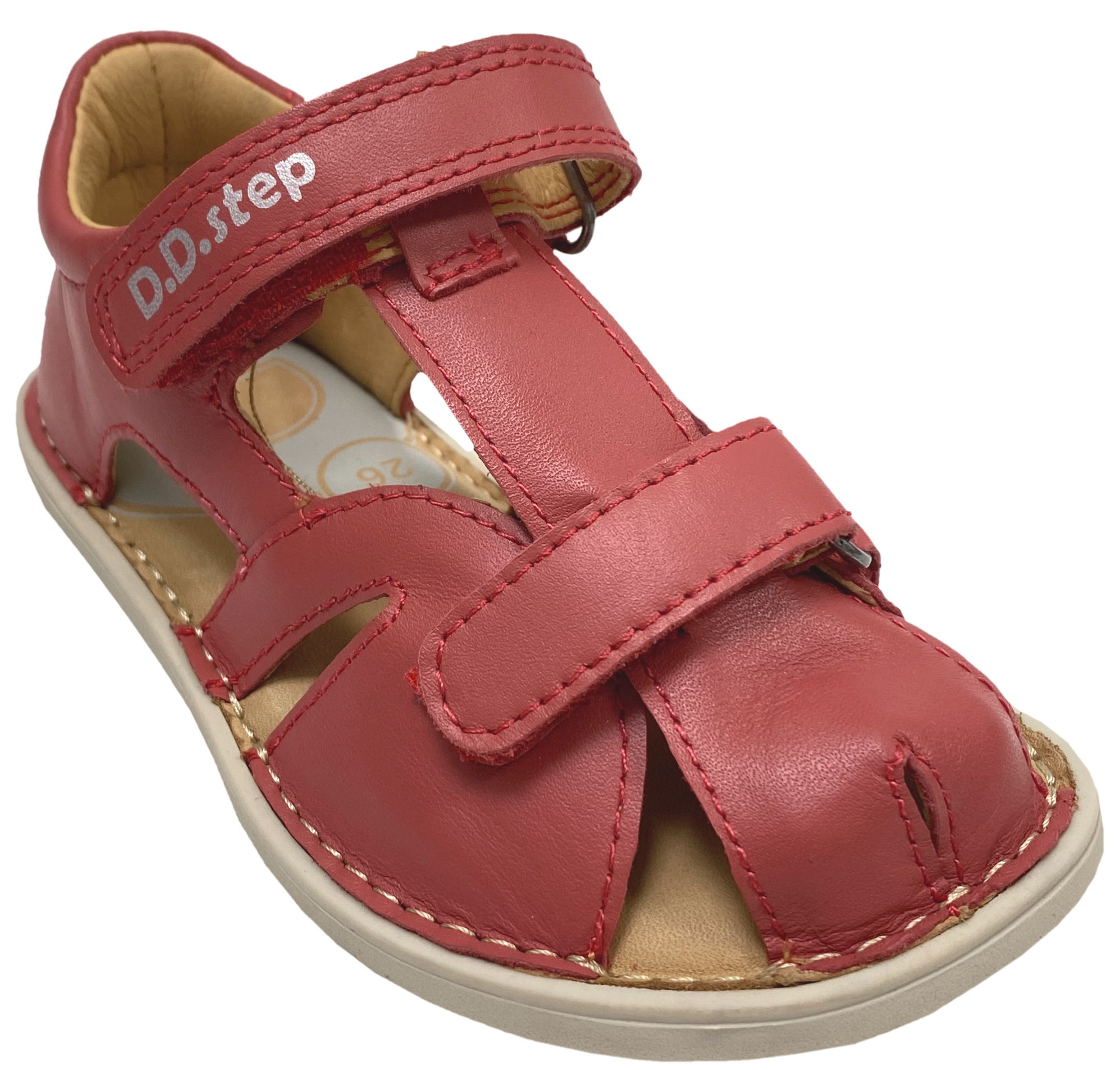Riemchensandale / Barfuß Halbsandale aus Leder in Matt Rot Zehen & Fersenschutz von D.D.Step Barefoot