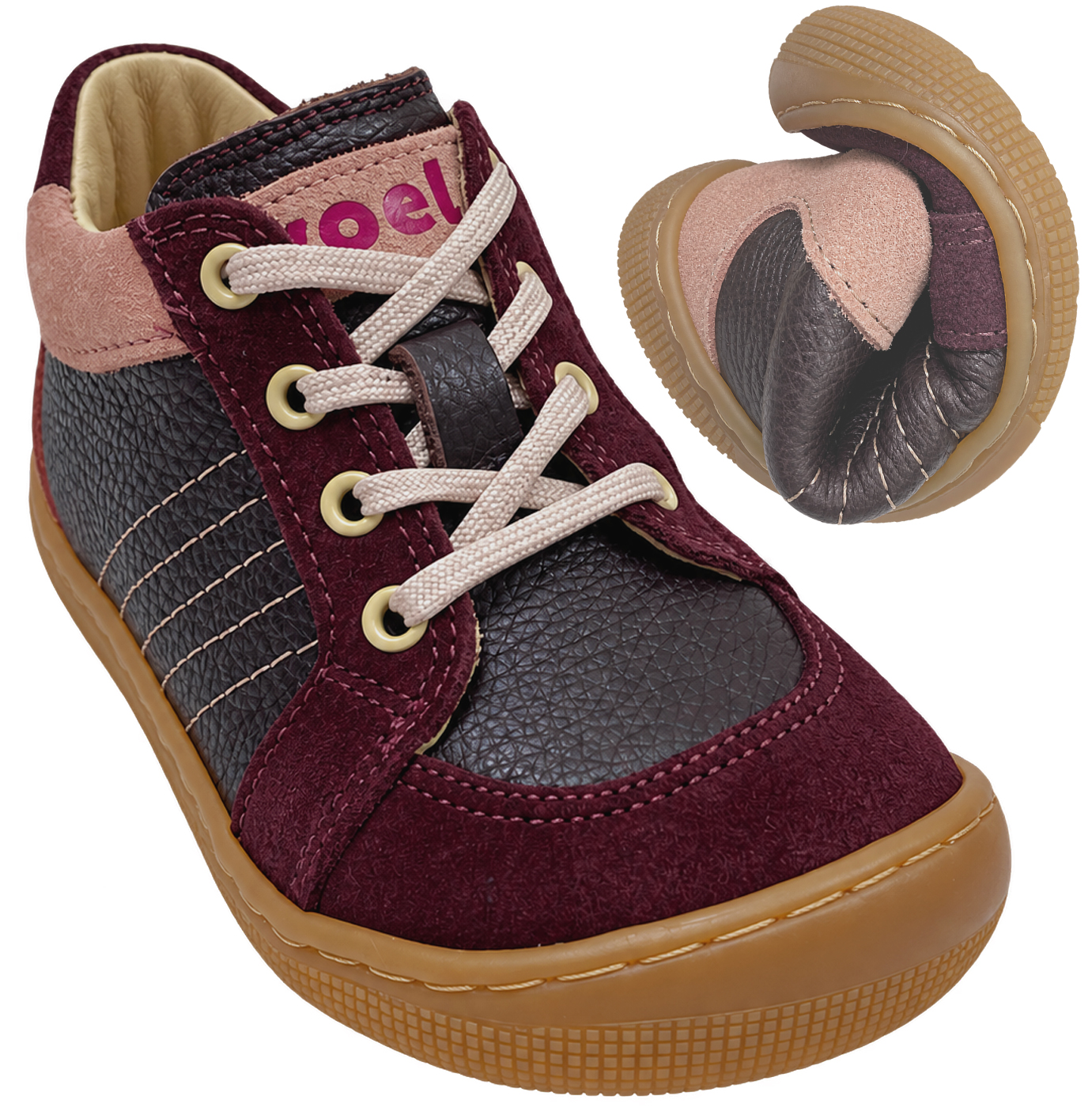 Barfußschuhe halbhoch aus Leder zum schnüren von KOEL Barefoot * DION in Bordeaux 07M065.301