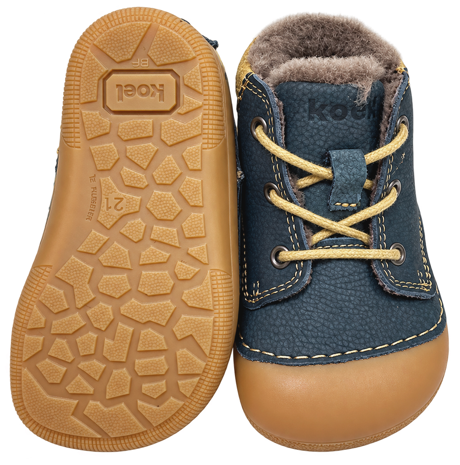 Lammfell gefütterter Barfußschuh aus Hydro Leder Schnürer *KOEL Barefoot AVA * in DK Blue 09M004.127