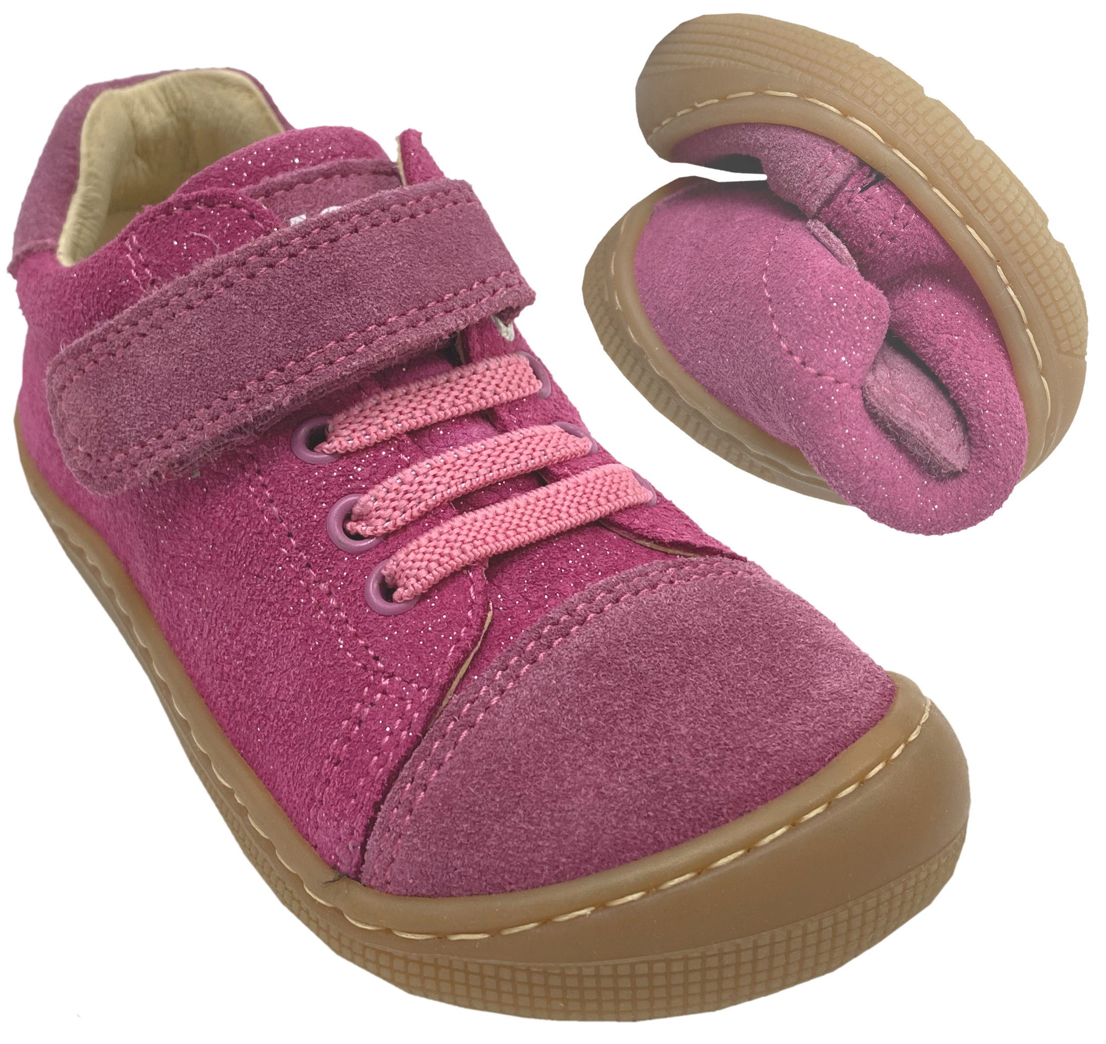 Barfußsneaker aus Nubukleder von KOEL Barefoot *DomyII* in Fuchsia Glitzer
