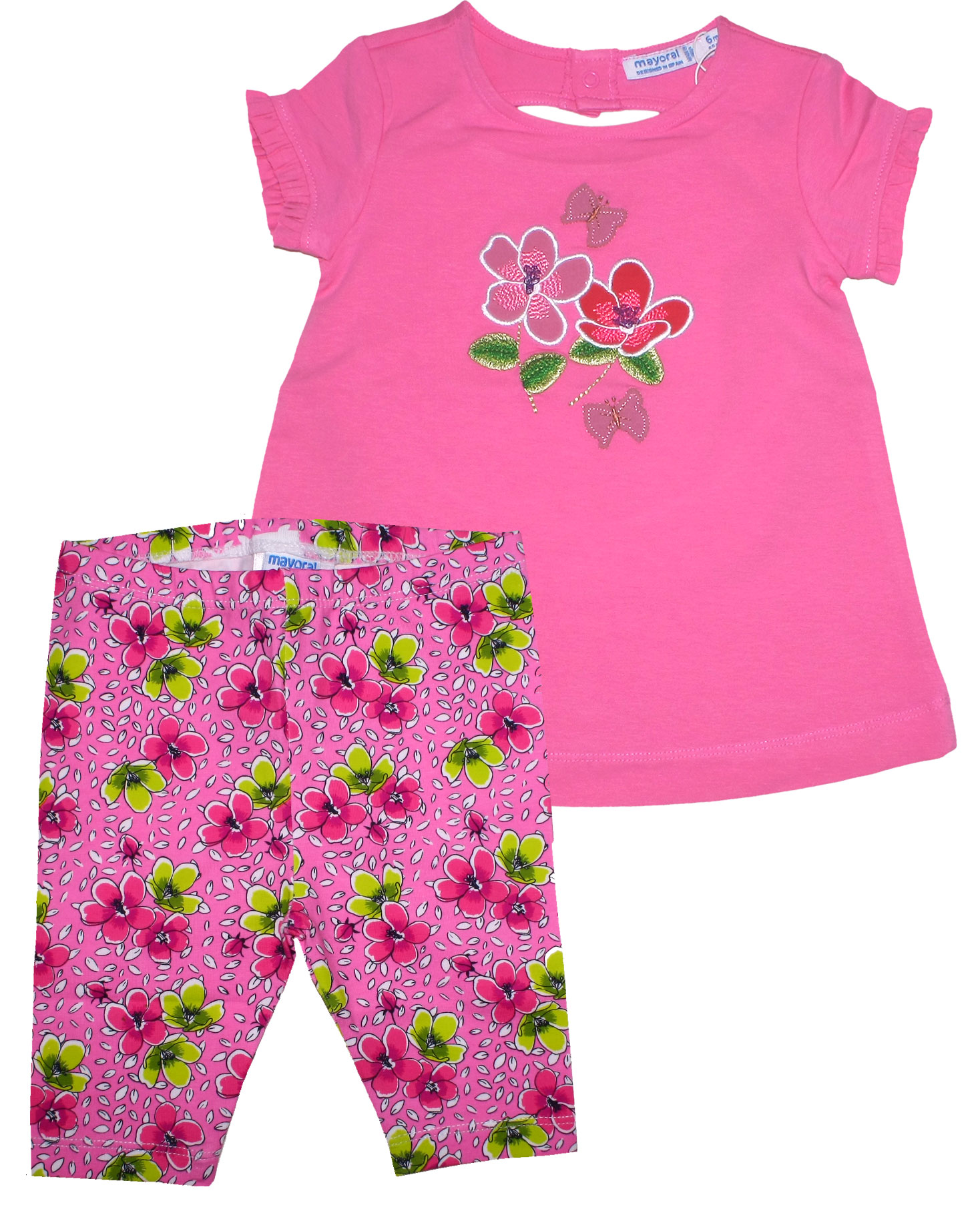 Mädchenset, Tunika Shirt in Pink & Leggins in Pink mit buntem Flower Muster von MAYORAL  1714
