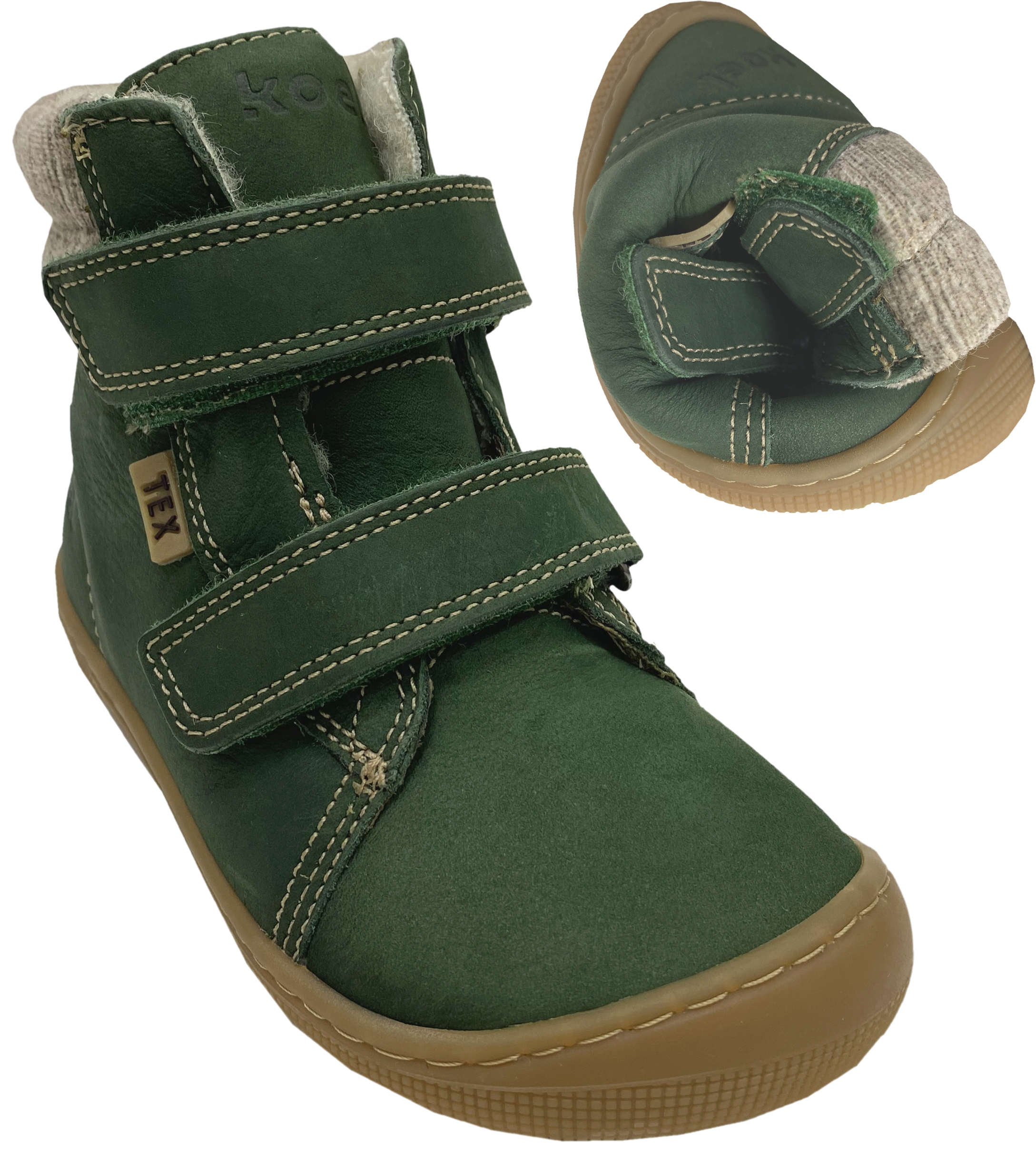 Schurwoll gefütterte Barfußschuhe aus Hydro Leder DEAN 2.0 GRÜN v. KOEL Barefoot 07T049.232