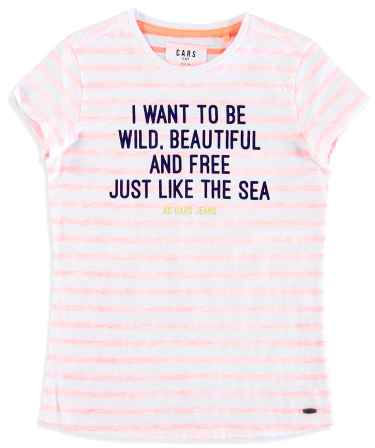 T-Shirt mit In & Out Druck in Weiß / Neon Coral gestreift von CARS JEANS 3375763