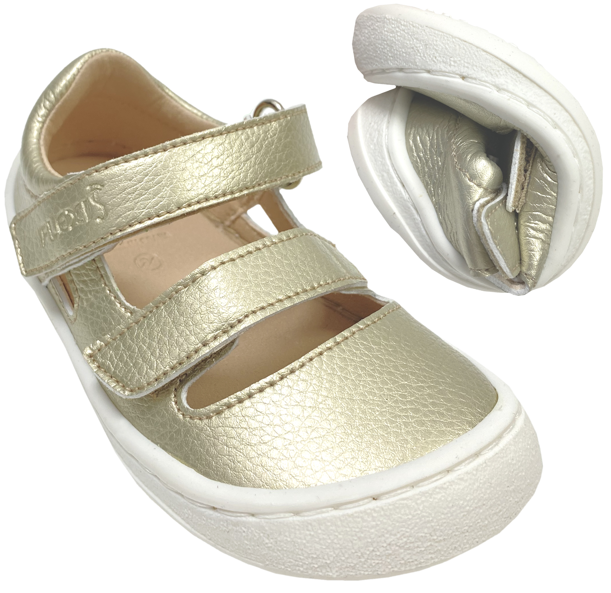 Vegane Halbsandale / Barfußschuhe in Gold Schimmer  von FLEXI Nens Doppelklett 42993