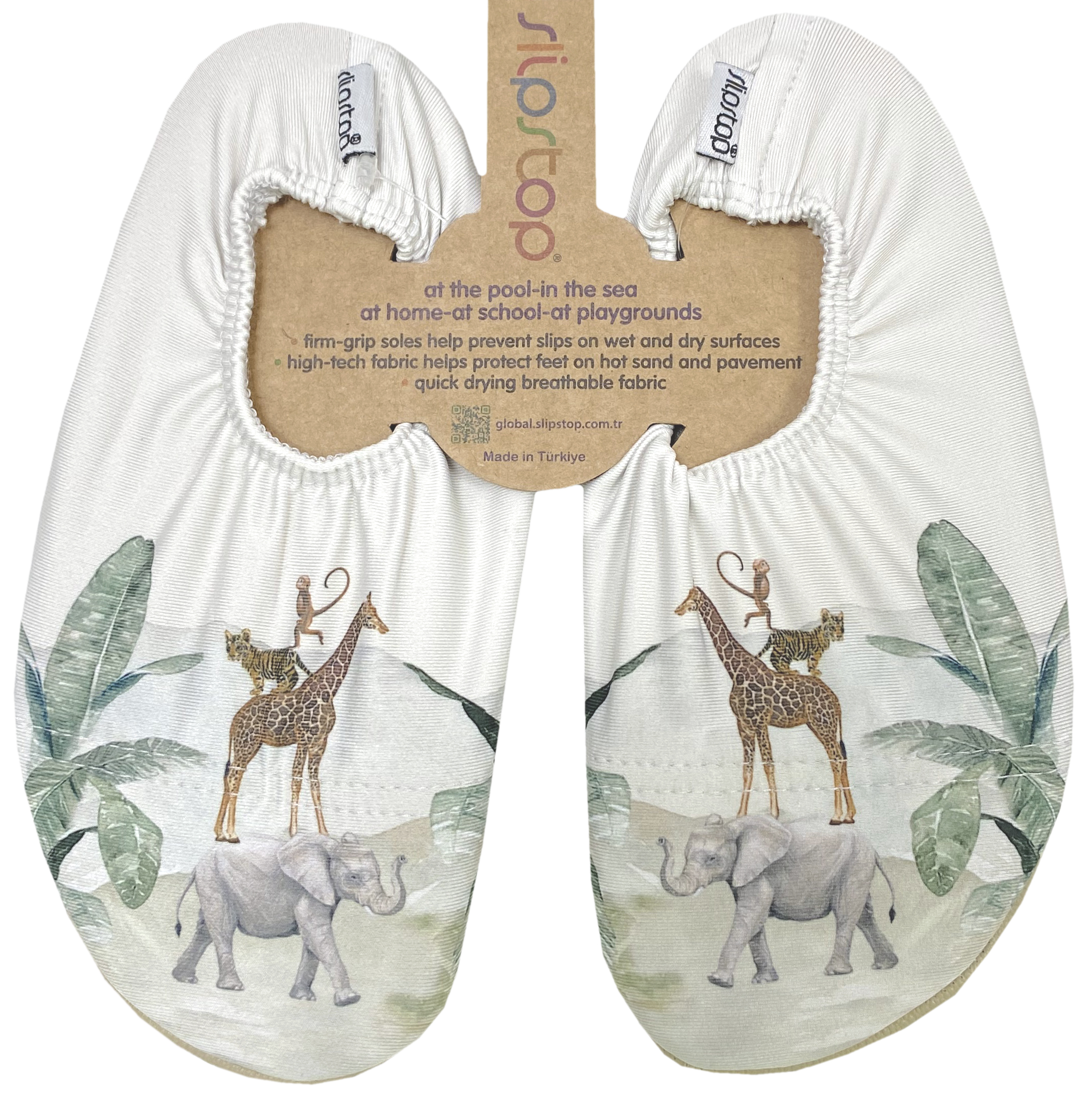 Slip Stop Badeschuhe / Turnschläppchen Barfußschuhe *Jumanji / Dschungel auf Grau Beige *