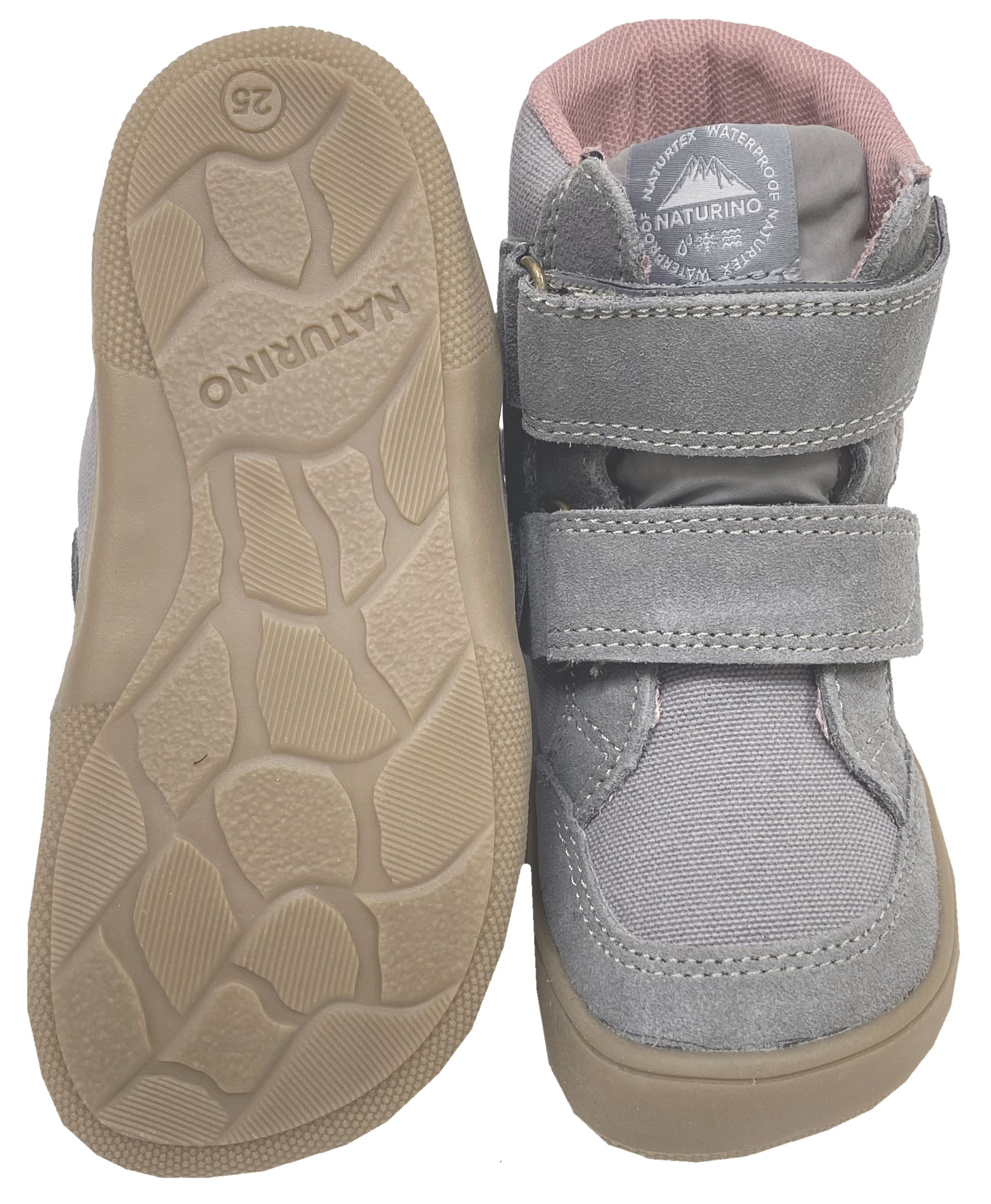 Winterstiefel aus Suedeleder, TEX Membran + Schurwollfutter NATURINO Barefoot KODDAS in Grau / Rosa