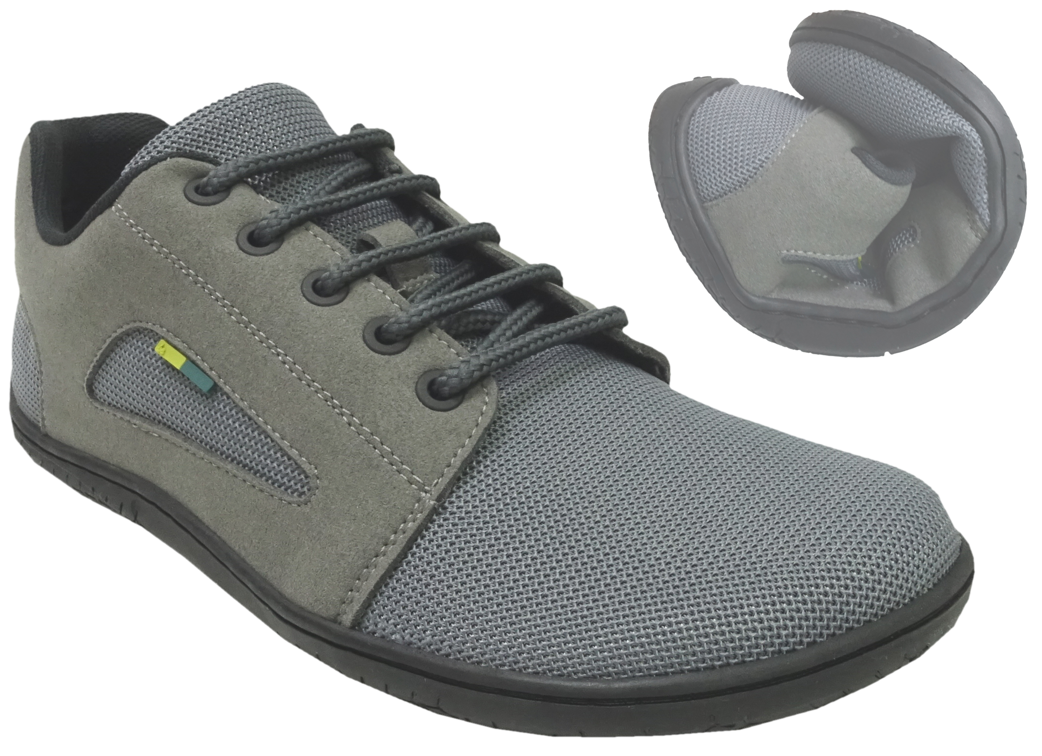 Sportlich leichte Barfußschuhe aus Mesh, Schnürschuhe in Grau von BELENKA Modell WHIZ