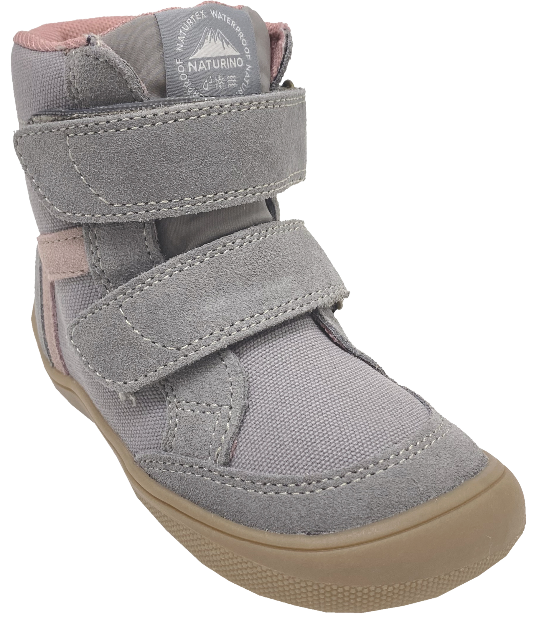 Winterstiefel aus Suedeleder, TEX Membran + Schurwollfutter NATURINO Barefoot KODDAS in Grau / Rosa
