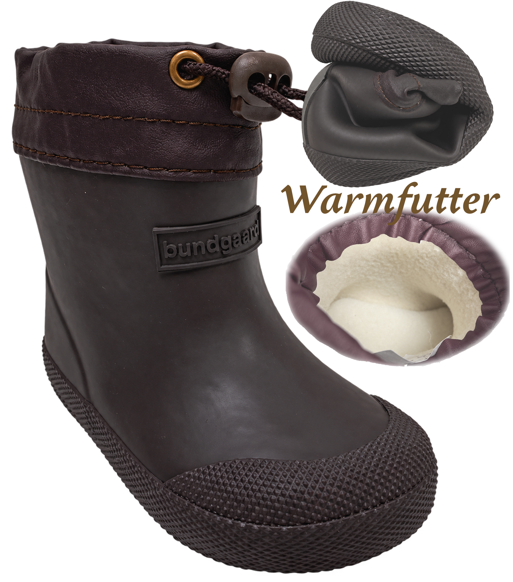 Barfuß Gummistiefel / Regenüberzieher >BUNDGAARD< mit Warmfutter MALIK in Dark Brown
