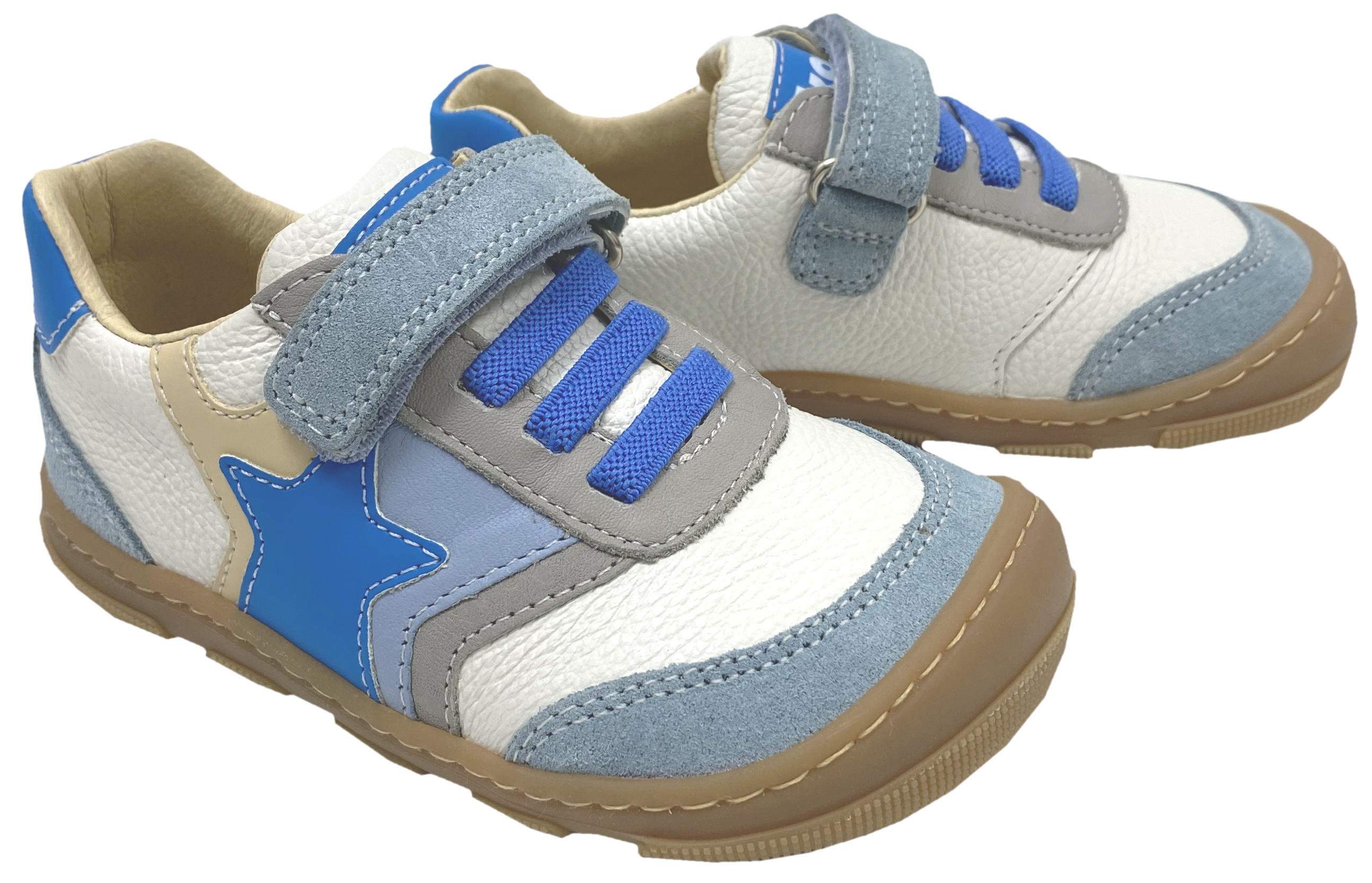 Barfuß Sneaker Blau Weiß Beige Stern, Extra Weite & Breite *Kody Leder * von KOEL Barefoot 15W006.101